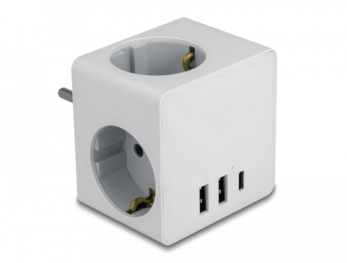 Delock Netzteil - 16 A - 6 Ausgabeanschlussstellen (2 x 9-polige USB Typ A, USB-C, 3 x Stecker CEE 7/3)
