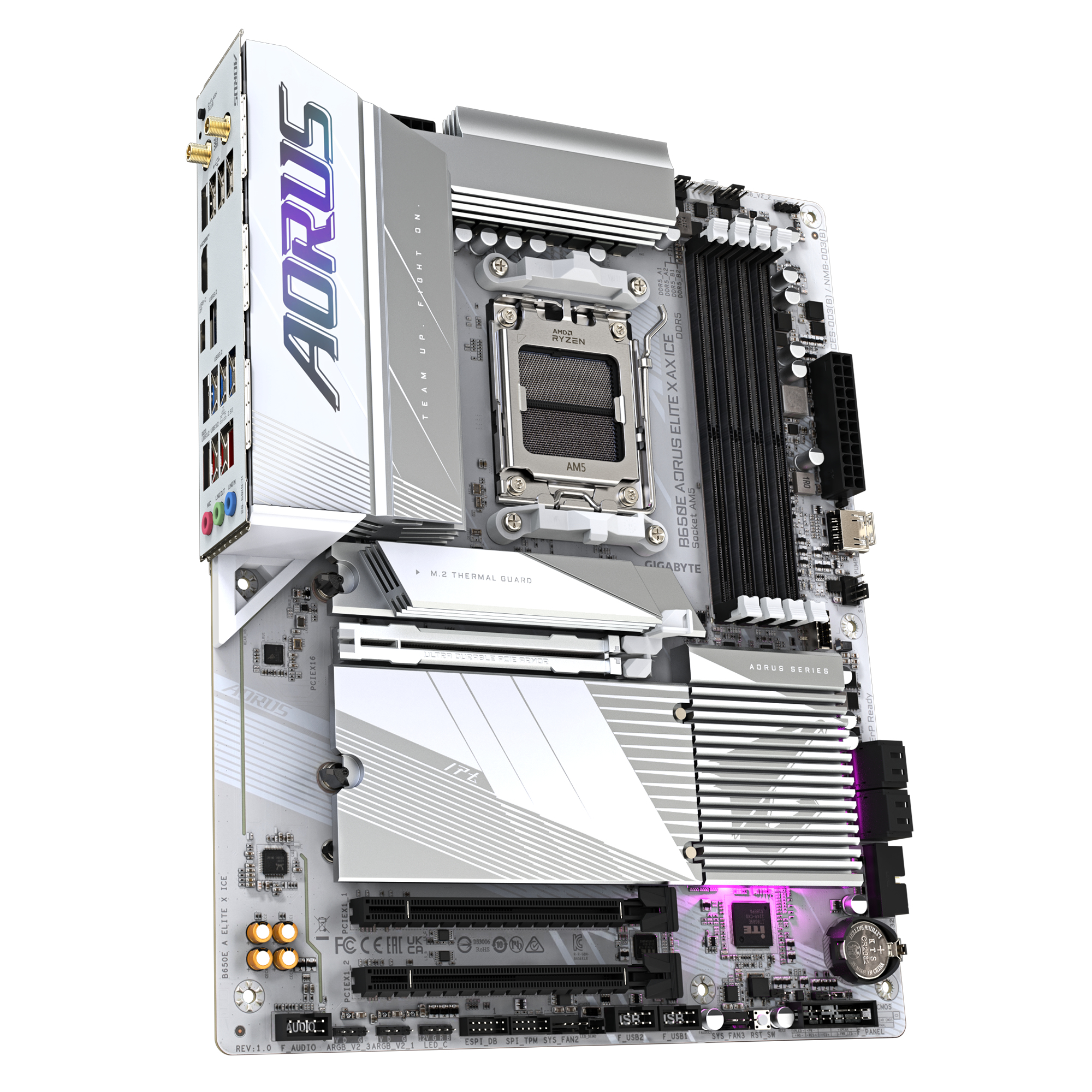 Gigabyte AORUS B650E ELITE X AX ICE - Motherboard - ATX - Socket AM5 - AMD B650 Chipsatz - USB-C 3.2 Gen2, USB 3.2 Gen 2, USB 3.2 Gen 1, USB-C 3.2 Gen 2x2 - 2.5 Gigabit LAN, Wi-Fi 6E, Bluetooth - Onboard-Grafik (CPU erforderlich)