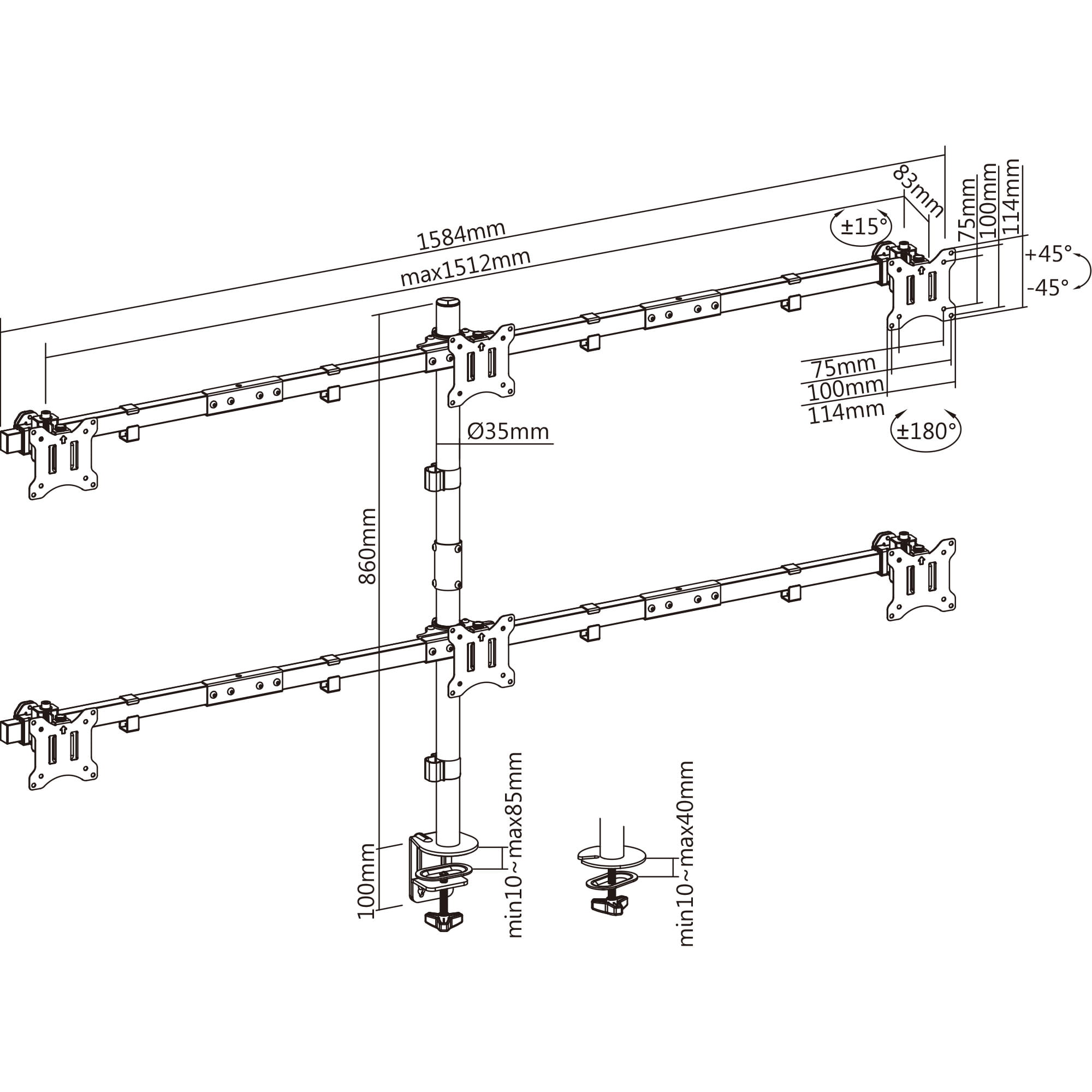 InLine Tischhalterung - für 6x LCD-/LED-Display bis 81cm (32") - max. 7kg
