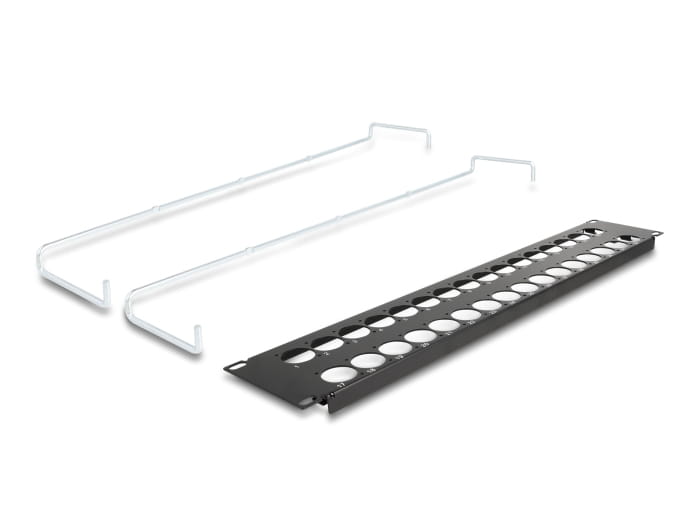Delock Patchpanel (Blindblech) - D-Typ, Zugentlastungen - Rack montierbar - Schwarz - 2U - 48.3 cm (19")