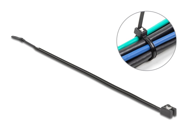 Delock Kabelbinder - selbstschneidend, Breite 4,8 mm - 20 cm - Schwarz (Packung mit 50)