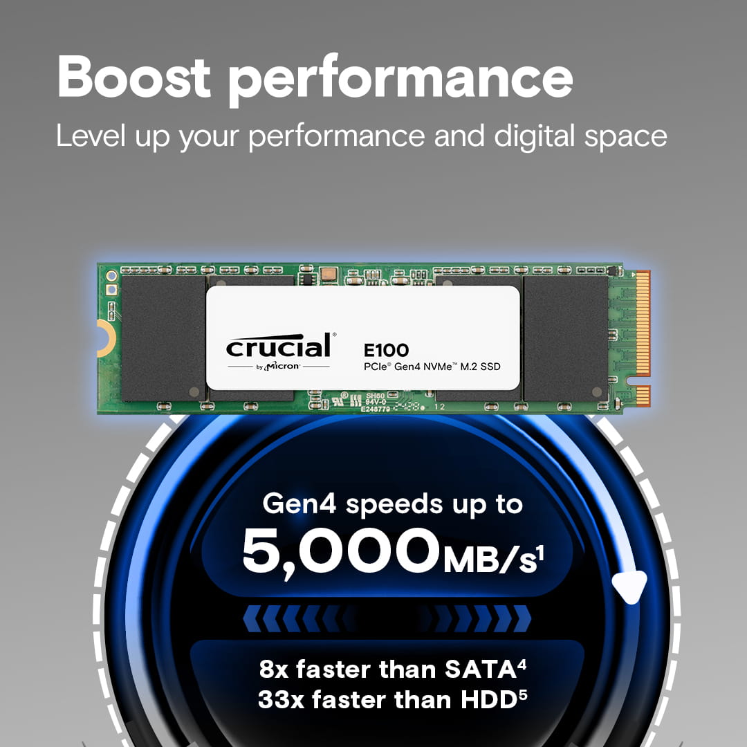 Crucial E100 - SSD - 2 TB - intern - M.2 2280 - PCIe 4.0 x4 (NVMe)