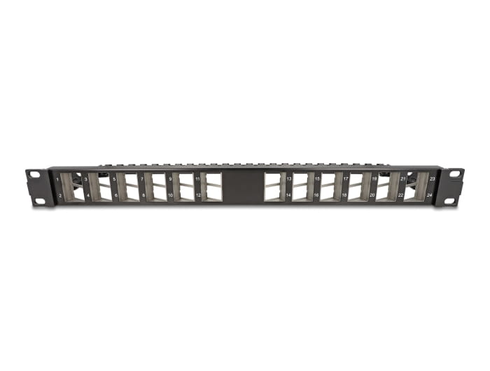 Delock Patchpanel (Blindblech) - abgewinkelt, mit Zugentlastung - Rack montierbar - Schwarz - 1U - 48.3 cm (19")