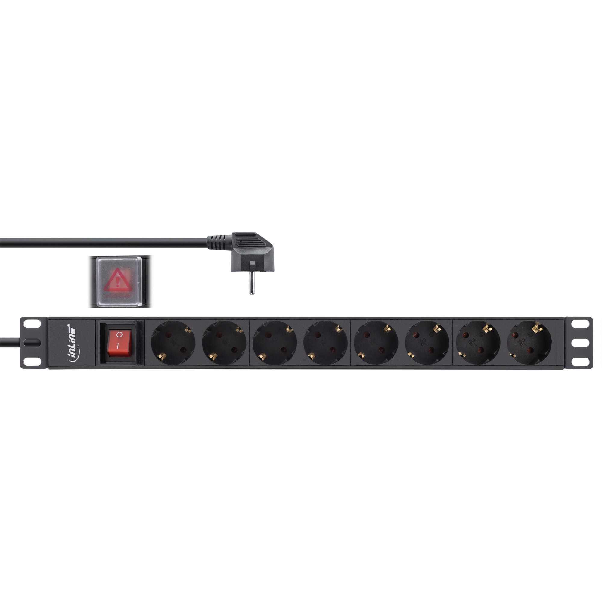InLine 19" Steckdosenleiste - 8-fach Schutzkontakt - mit Schalter - 2m - schwarz