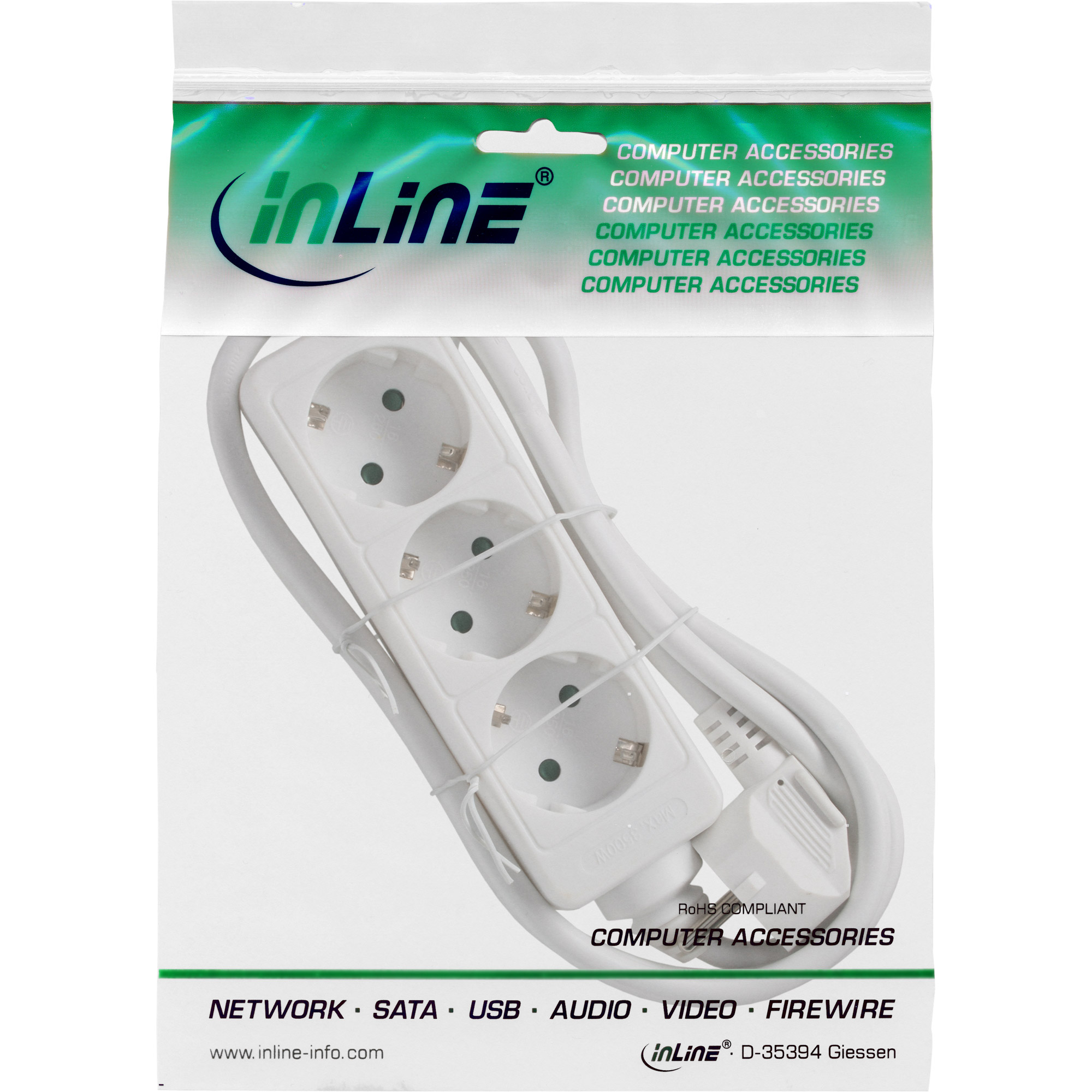 InLine Steckdosenleiste - 3-fach Schutzkontakt - weiß - 1,5m