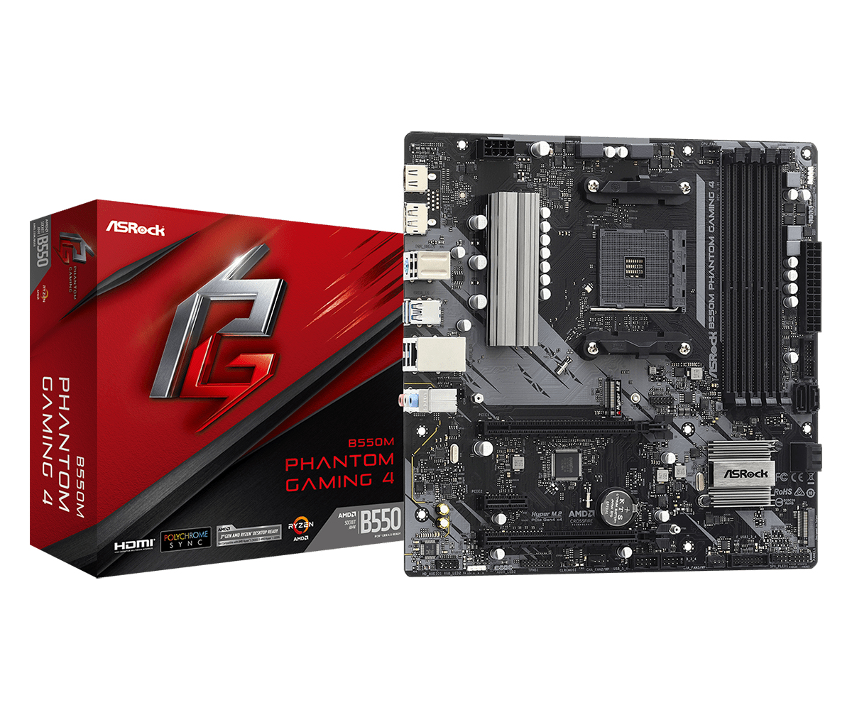 ASRock B550M Phantom Gaming 4 - Motherboard - micro ATX - Socket AM4 - AMD B550 Chipsatz - USB 3.2 Gen 1 - Gigabit LAN - Onboard-Grafik (CPU erforderlich)