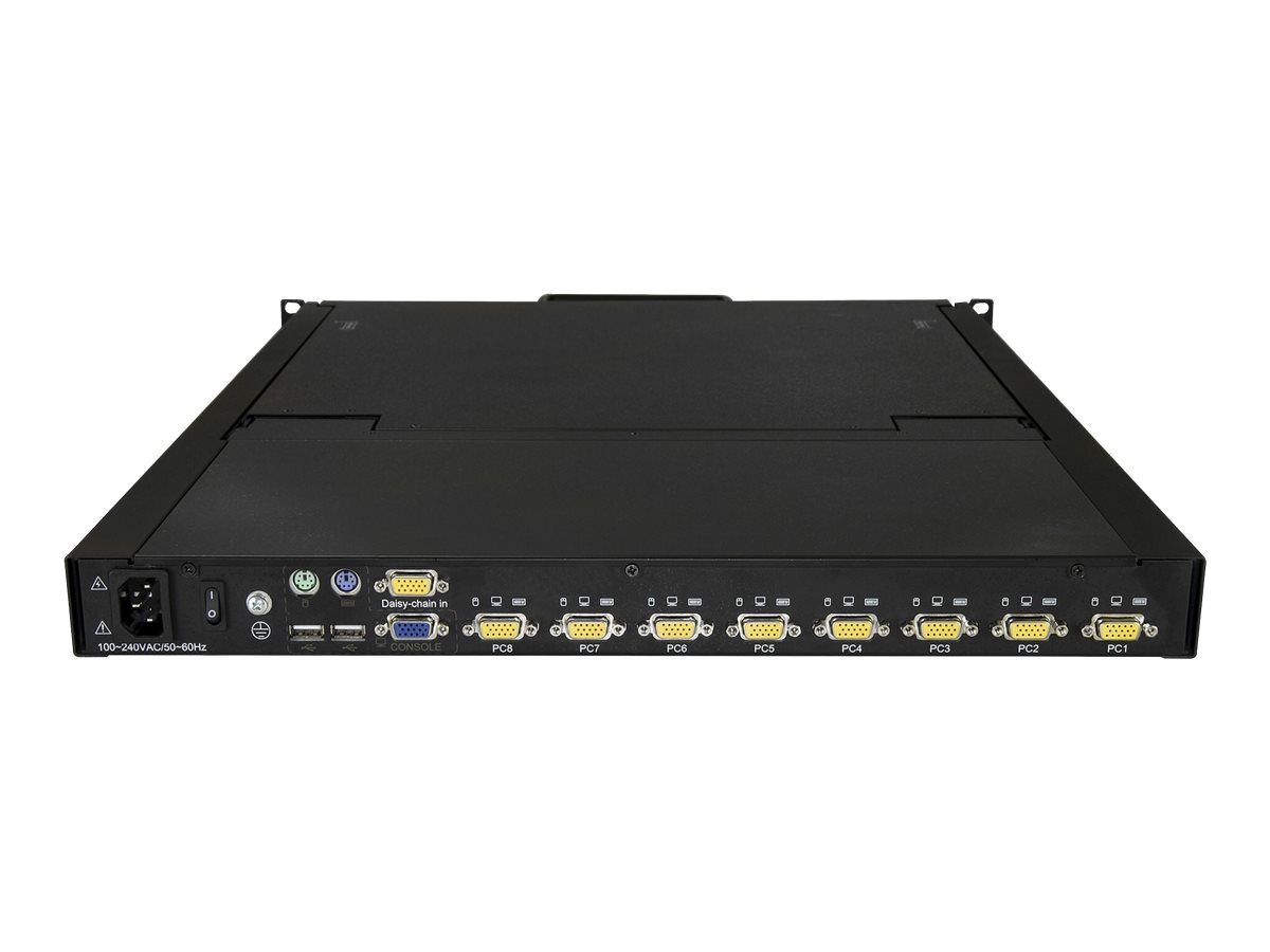 StarTech.com 8 Port Rack KVM Konsole mit 1,8 m Kabeln - US Tastatur(QWERTY), Integrierter KVM Switch mit 19" LCD Monitor - 1HE LCD KVM Konsole - OSD KVM - 50.000 MTBF - USB + VGA(RKCONS1908K) - KVM-Konsole mit KVM-Switch - 8 Anschlüsse - PS/2, USB - US-