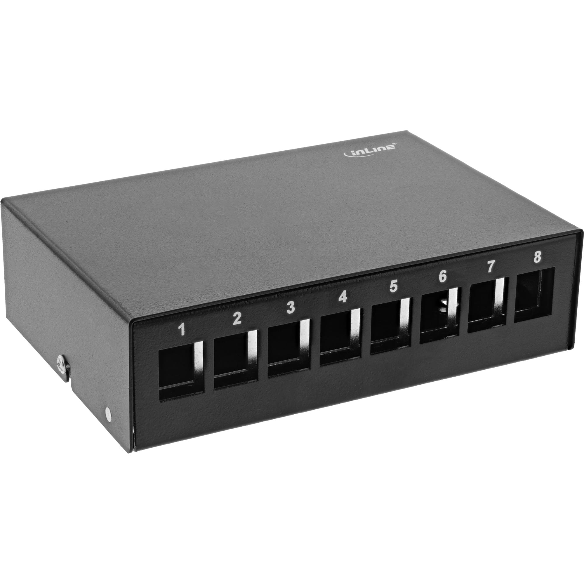 InLine Patchfeld-Dose Aufputz für 8x Keystone RJ45 - Metall - schwarz RAL9005