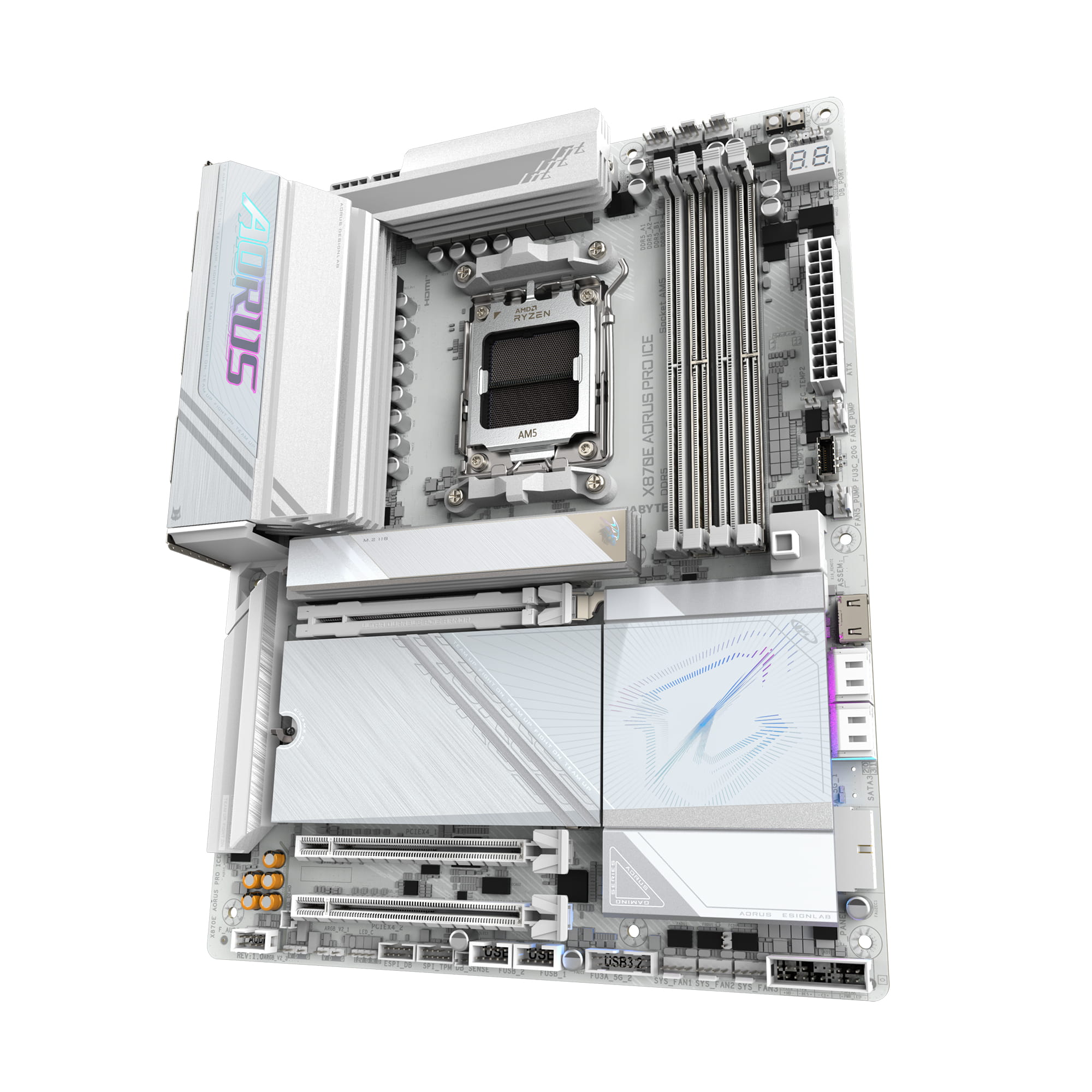 Gigabyte AORUS X870E PRO ICE - Motherboard - ATX - Socket AM5 - AMD X870E Chipsatz - USB-C 3.2 Gen 2x2, USB4, USB 3.2 Gen 1, USB 3.2 Gen 2 - 2.5 Gigabit LAN, Bluetooth, Wi-Fi 7 - Onboard-Grafik (CPU erforderlich)