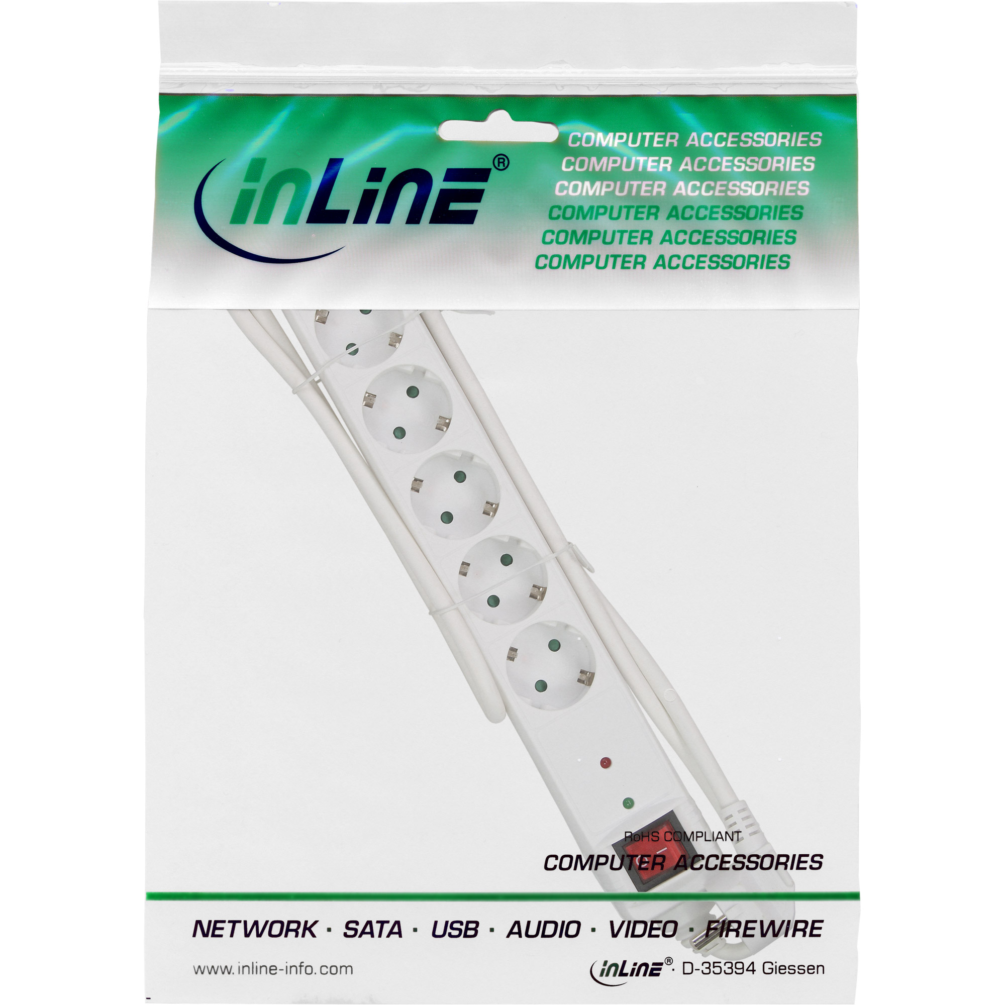 InLine Steckdosenleiste - 6-fach Schutzkontakt - mit ÜSS - weiß InLine Steckdosenleiste - 6-fach Schutzkontakt - mit ÜSS - weiß
