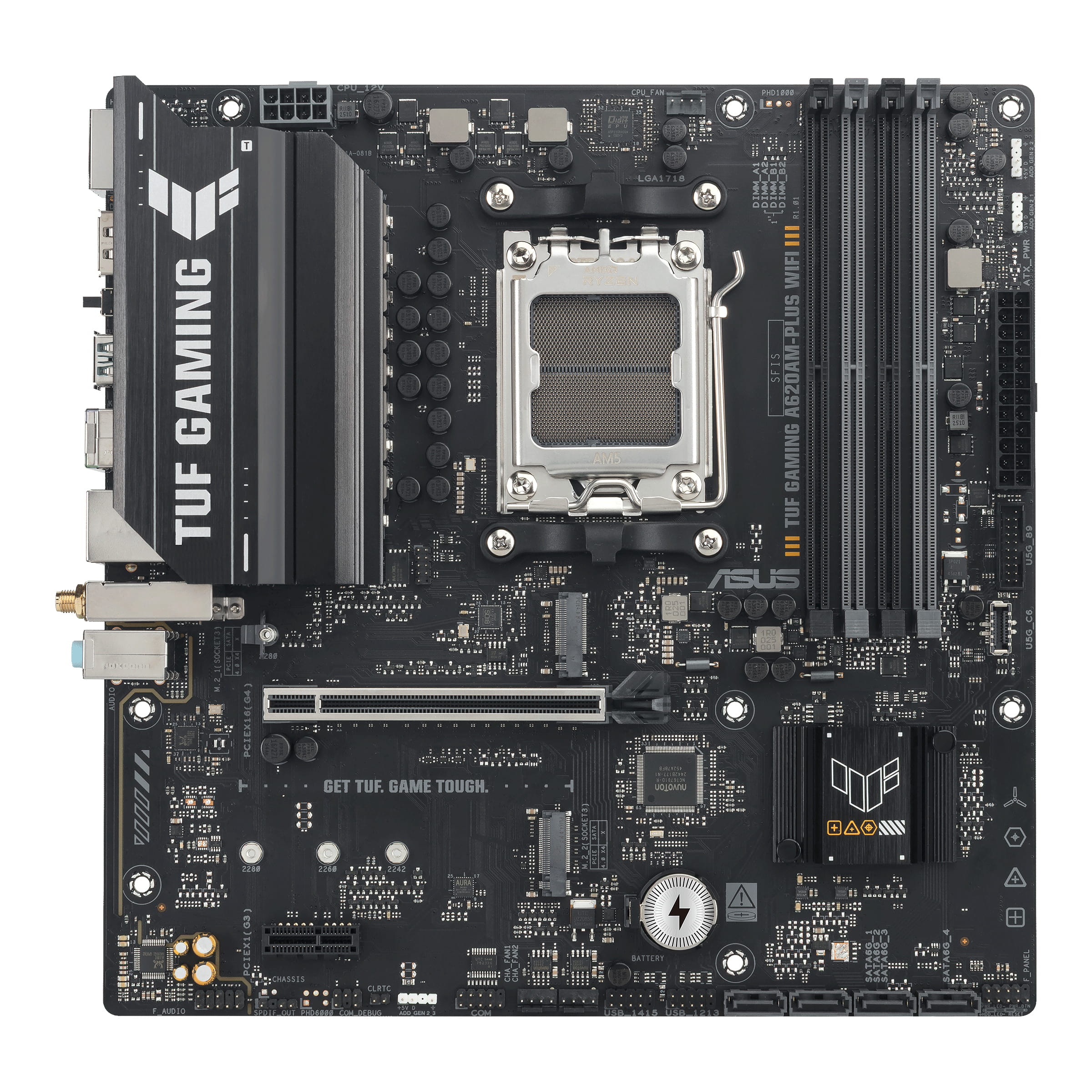 ASUS TUF GAMING A620AM-PLUS WIFI - Motherboard - micro ATX - Socket AM5 - AMD A620A Chipsatz - USB 3.2 Gen 1, USB-C 3.2 Gen 1, USB 3.2 Gen 2 - 2.5 Gigabit LAN, Wi-Fi 6, Bluetooth - Onboard-Grafik (CPU erforderlich)