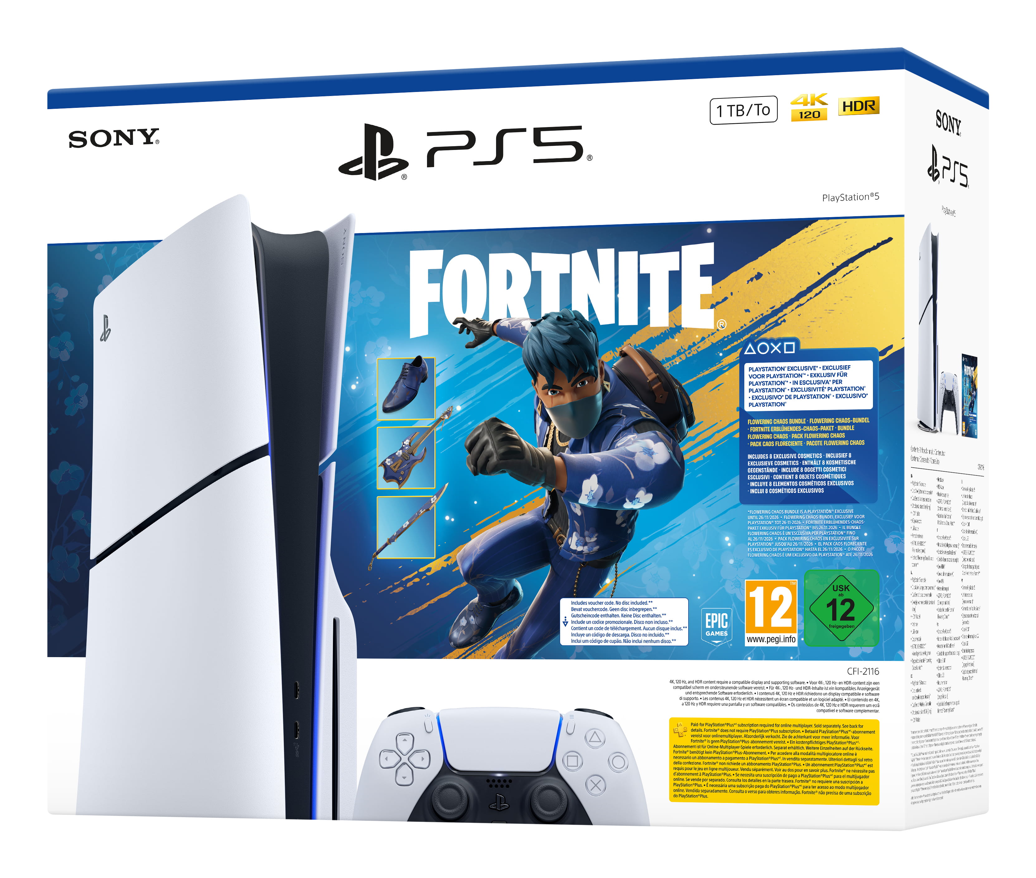 Sony Interactive Entertainment PlayStation 5 - Fortnite Flowering Chaos Bundle, PlayStation 5, Schwarz, Weiß, 16384 MB, GDDR6, 448 GB/s, AMD