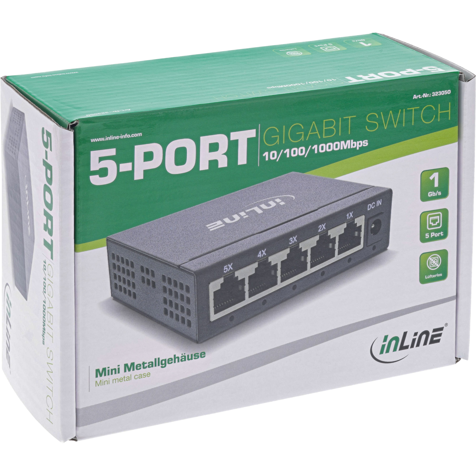 InLine 5-Port Gigabit Switch - 1 Gb/s - Desktop - Metallgehäuse - lüfterlos