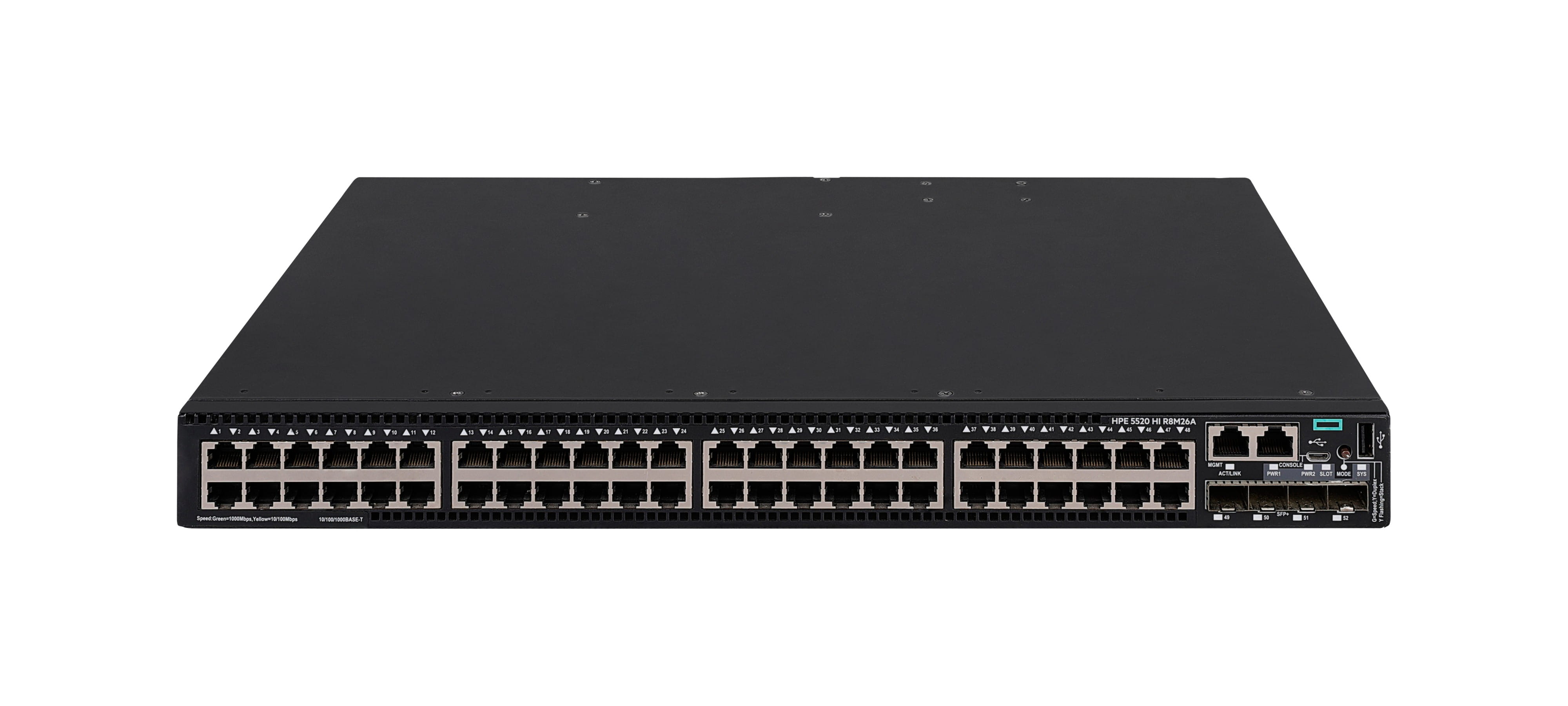 HPE Networking Comware 5520HI 48p 10/100/1000BASE-T 4p SFP+ 1G/10G 1-slot TAA Switch - Switch - 1 Steckplatz für Erweiterungsmodul - L3 - managed - 48 x 10/100/1000Base-T + 4 x 1 Gigabit / 10 Gigabit SFP+ (Uplink / Stacking)