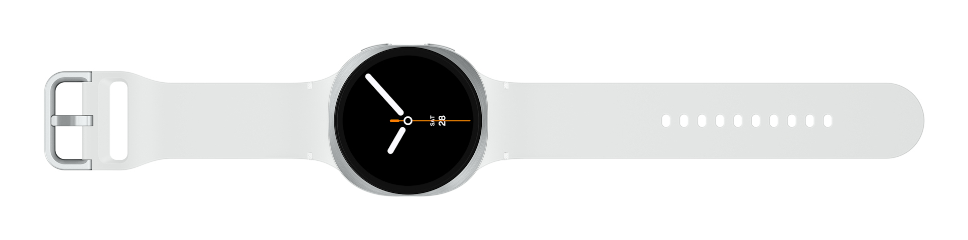 Samsung Galaxy Watch8 - 44 mm - silber - intelligente Uhr mit Sportband - Gummi - weiß - Bandgröße: M/L - Anzeige 3.7 cm (1.47")
