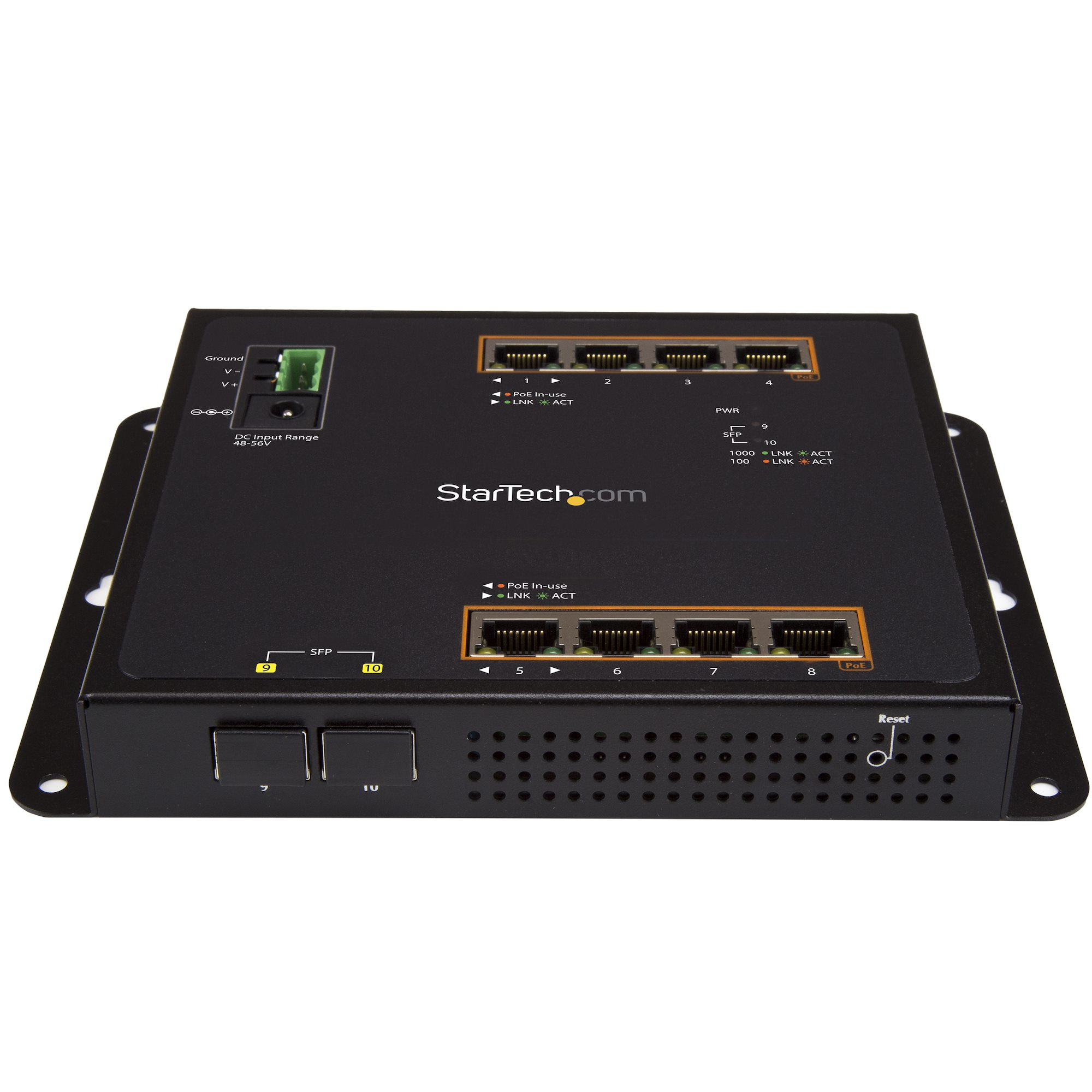 StarTech.com 8 Port PoE+ Gigabit Ethernet Switch plus 2 SFP Ports - Industrieller Managed Gigabit Switch - Wandmontage mit Front Zugriff - Switch - managed - 8 x 10/100/1000 (PoE+)