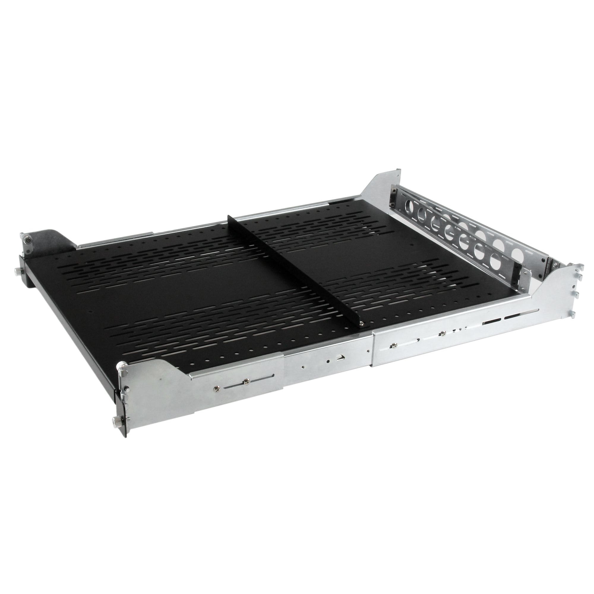 StarTech.com 2HE ausziehbarer belüfteter Fachboden für 19 Serverschrank mit Kabelführung / verstellbarer Montagetiefe bis 22,7 kg - Rack - Regal - Schwarz - 2U - 48.3 cm (19")