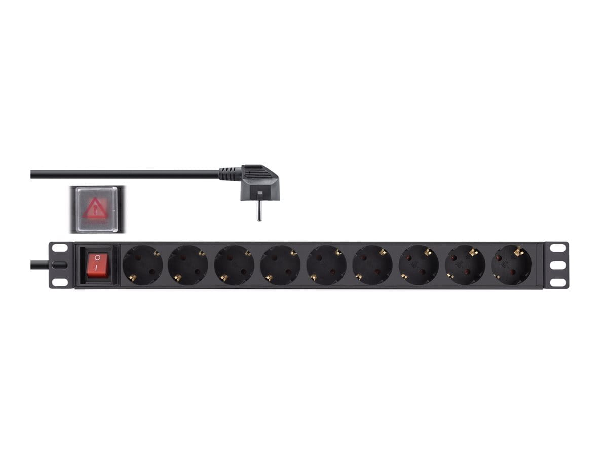 InLine 19" Steckdosenleiste - 9-fach Schutzkontakt - mit Schalter - 2m - schwarz