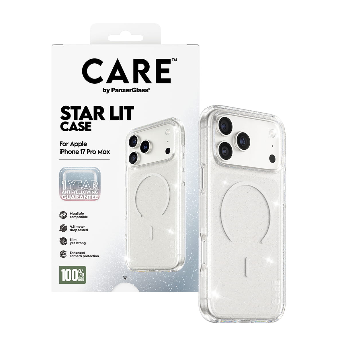PanzerGlass CARE™ by ® Urban Explorer Case Star Lit m. Weiß MagSafe iPhone 17 Pro Max, Cover, Apple, Apple - iPhone 17 Pro Max, Transparent