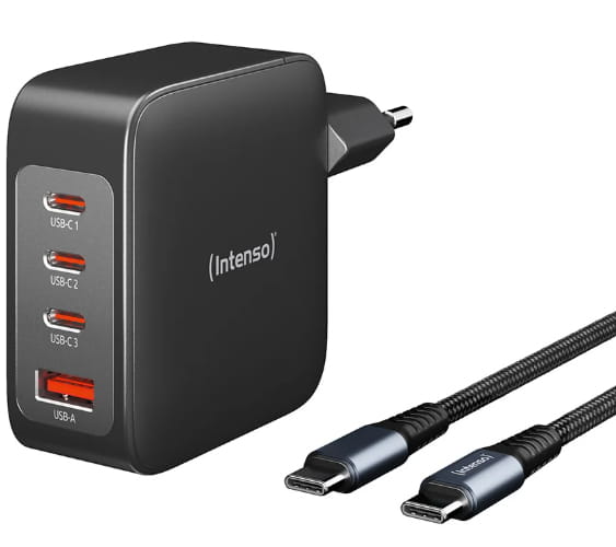 Intenso W140A3C - Netzteil - GaN - 240 Watt - 5 A - PD 3.0, PD/PPS, QC 4.0 - 4 Ausgabeanschlussstellen (3 x USB-C, USB Typ A)