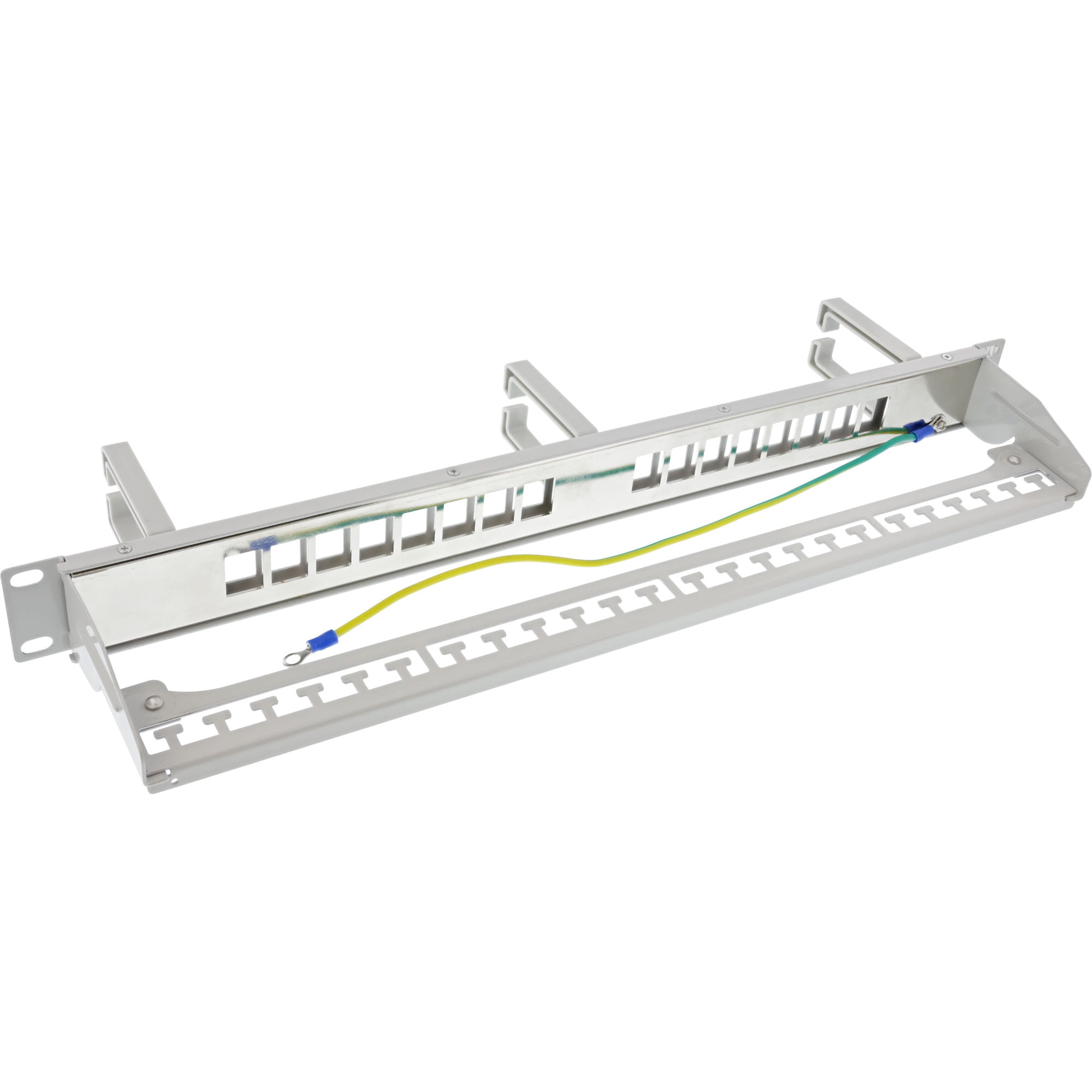 InLine Patchfeld 16-fach - Keystone Leerblech mit 3 Bügeln - 19" - 1HE - grau