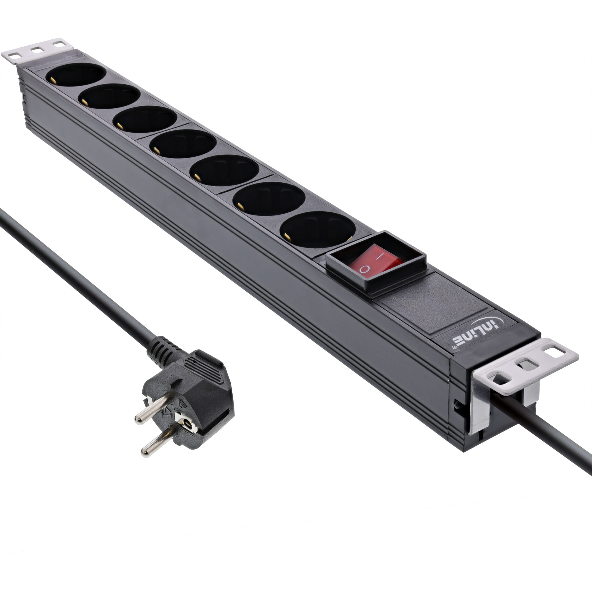 InLine 19" Steckdosenleiste - 7-fach Schutzkontakt - mit Schalter - 2m - schwarz