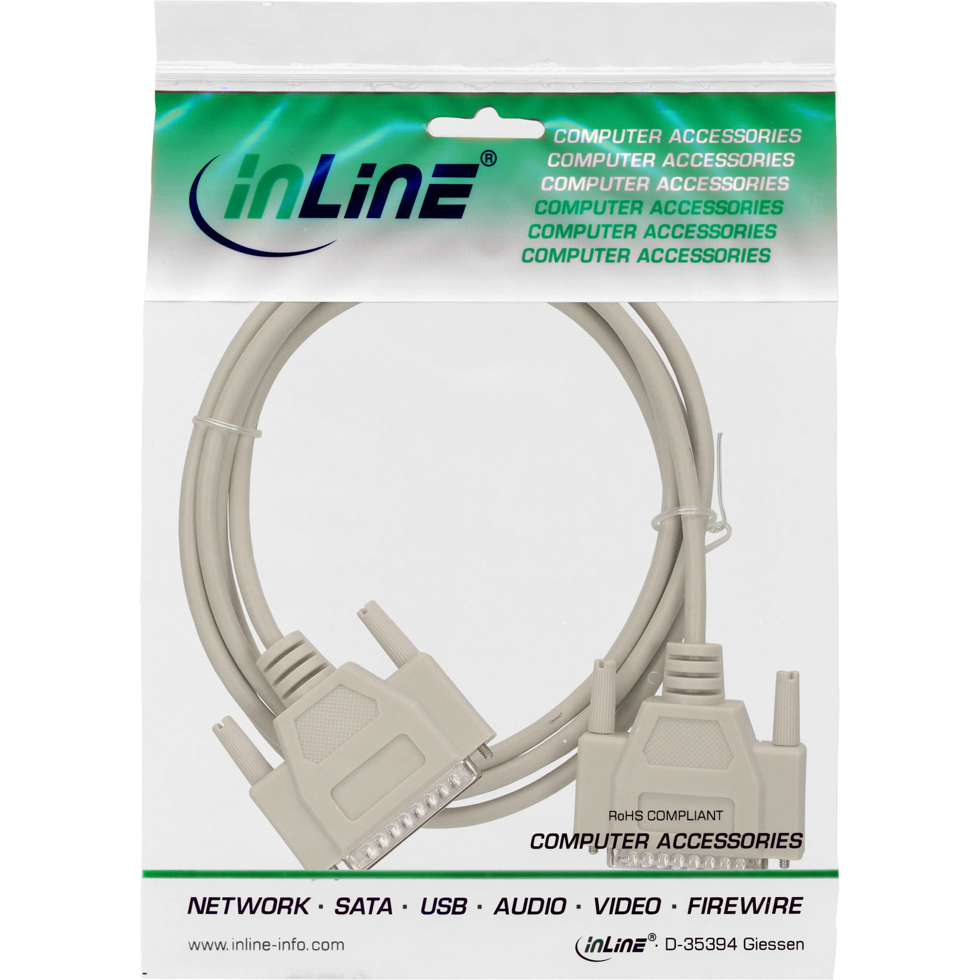 InLine Serielles Kabel - 25pol Stecker / Stecker - vergossen - 1:1 belegt - 10m
