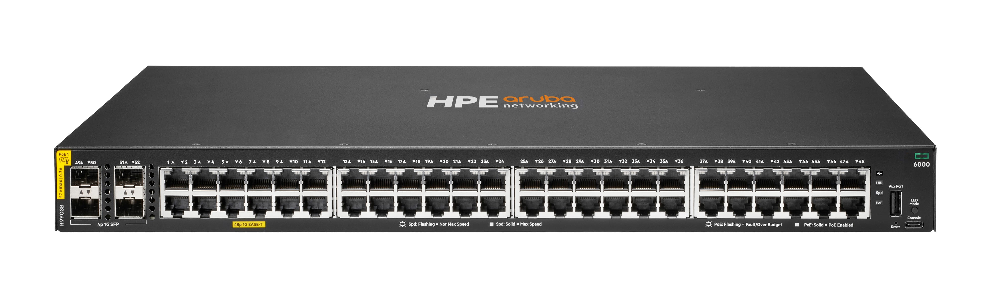 HPE Aruba Networking CX 6000 48p 10M/100M/1G Class4 PoE 4p SFP 1G 740W Switch - Switch - managed - 48 x 10/100/1000 (PoE+)