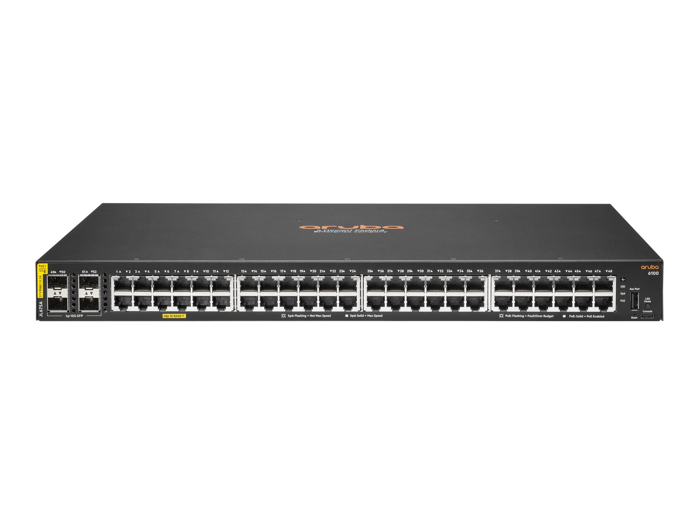HPE Aruba Networking 6100 48G Class4 PoE 4SFP+ 370W Switch - Switch - managed - 48 x 10/100/1000 (PoE+)