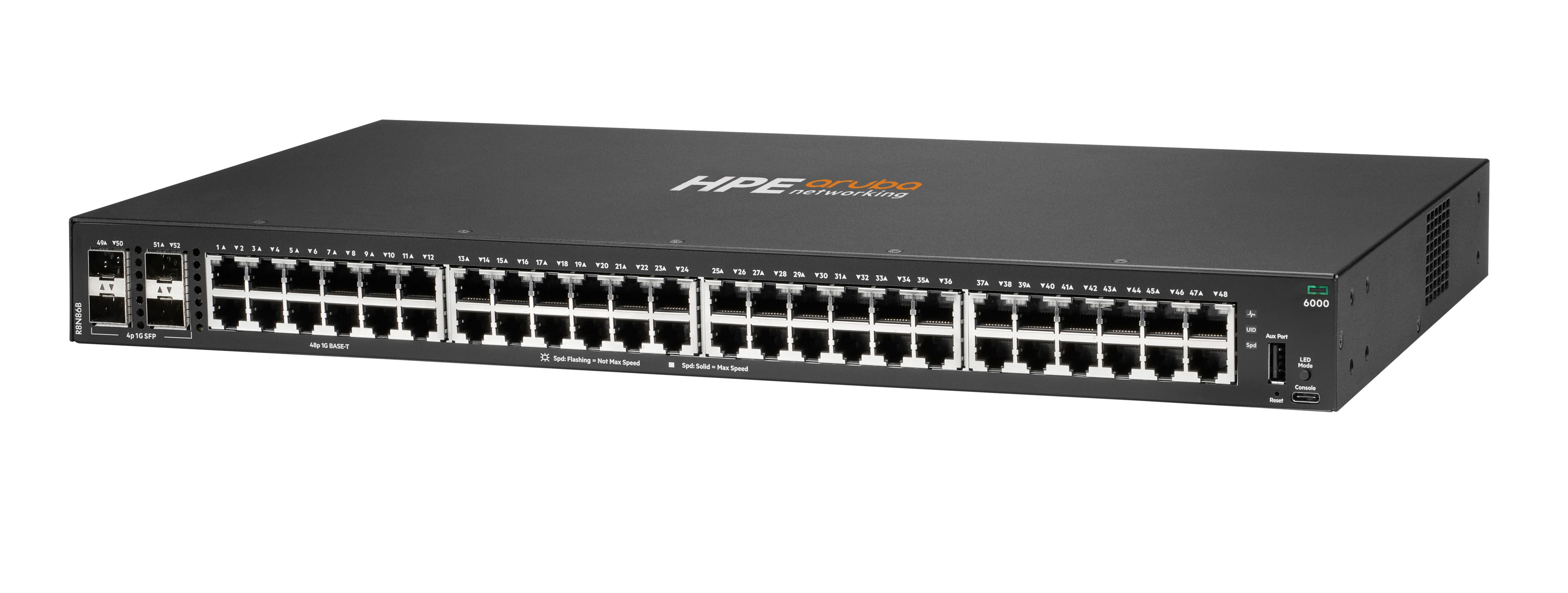 HPE Aruba Networking CX 6000 48p 10M/100M/1G 4p SFP 1G Switch, Managed, L2/L3, Gigabit Ethernet (10/100/1000), Rack-Einbau, 1U