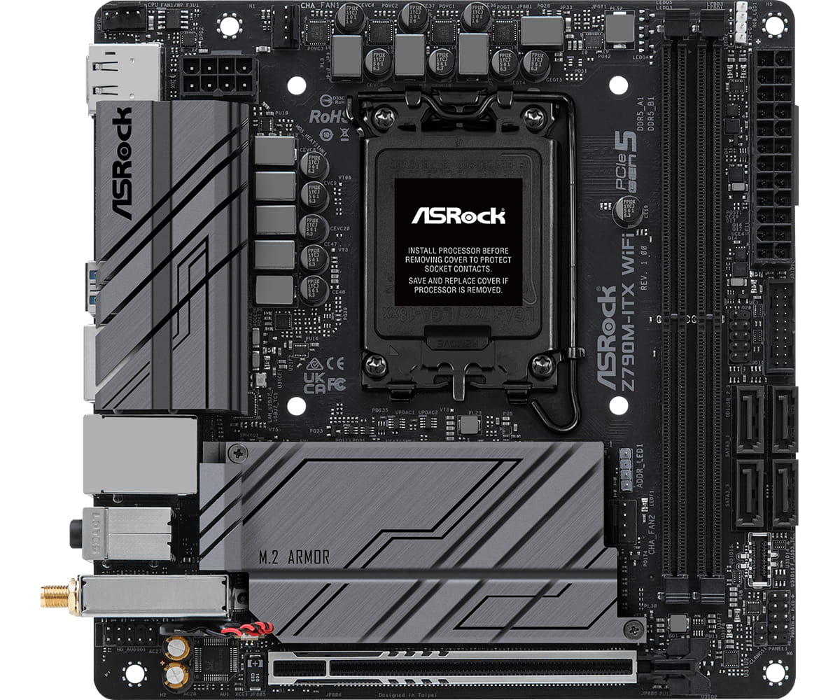 ASRock Z790M-ITX WiFi - Motherboard - Mini-ITX - LGA1700 Sockel - Z790 Chipsatz - Bluetooth, 2.5 Gigabit LAN, Wi-Fi 6, Gigabit LAN - Onboard-Grafik (CPU erforderlich)