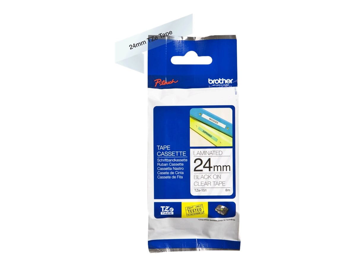 Brother TZe-151 - Standard-Klebstoff - schwarz auf durchsichtig - Rolle (2,4 cm x 8 m)