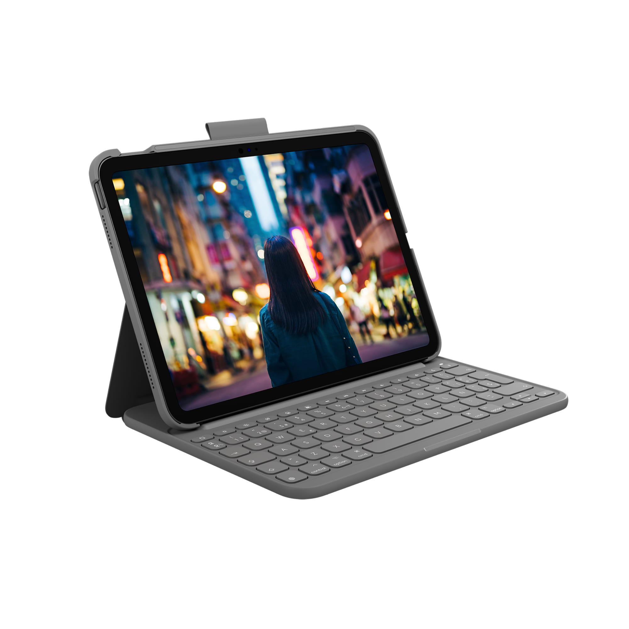 Logitech Slim Folio - Tastatur und Foliohülle - kabellos - Bluetooth LE - QWERTY - Spanisch - Oxford Gray - für Apple 10.9-inch iPad (10. Generation)