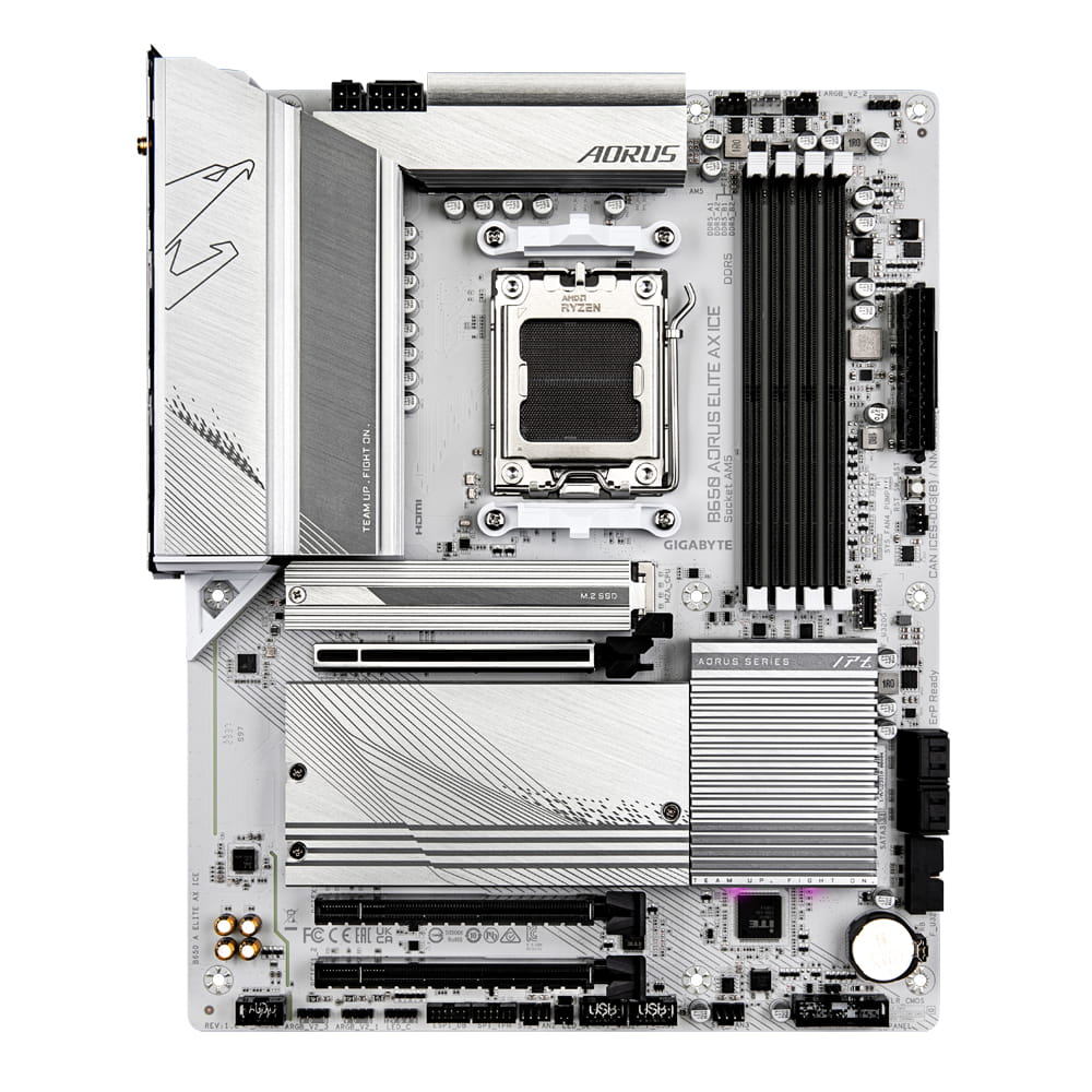 Gigabyte B650 AORUS ELITE AX ICE - Motherboard - ATX - Socket AM5 - AMD B650 Chipsatz - USB-C 3.2 Gen2, USB 3.2 Gen 2, USB 3.2 Gen 1, USB-C 3.2 Gen 2x2 - 2.5 Gigabit LAN, Wi-Fi 6E, Bluetooth - Onboard-Grafik (CPU erforderlich)