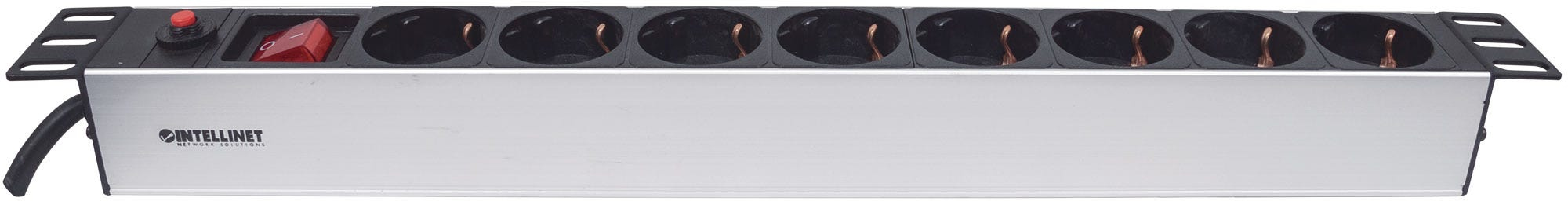 Intellinet 19" 1U Rackmount 8-Way Power Strip - German Type, With On/Off Switch and Overload Protection, 3m Power Cord - Steckdosenleiste (Rack - einbaufähig)