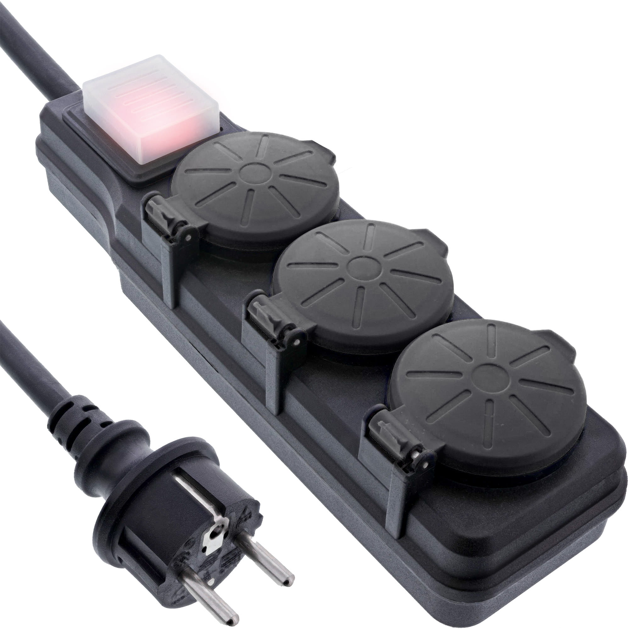 InLine Outdoor-Steckdosenleiste - 3-fach Schutzkontakt - IP44 - mit Schalter - 5m