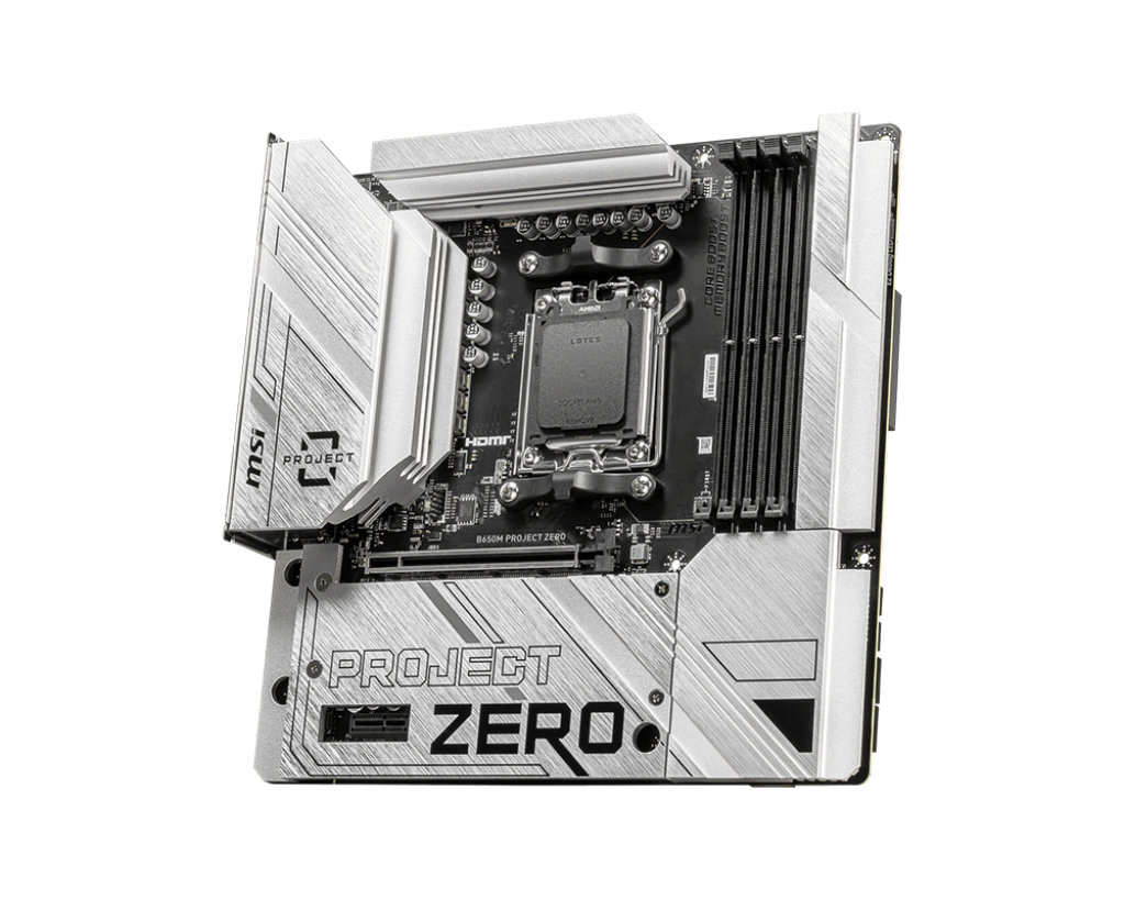 MSI B650M PROJECT ZERO - Motherboard - micro ATX - Socket AM5 - AMD B650 Chipsatz - USB 3.2 Gen 1, USB 3.2 Gen 2, USB-C 3.2 Gen2, USB-C 3.2 Gen 2x2 - 2.5 Gigabit LAN, Wi-Fi 6E, Bluetooth - Onboard-Grafik (CPU erforderlich)