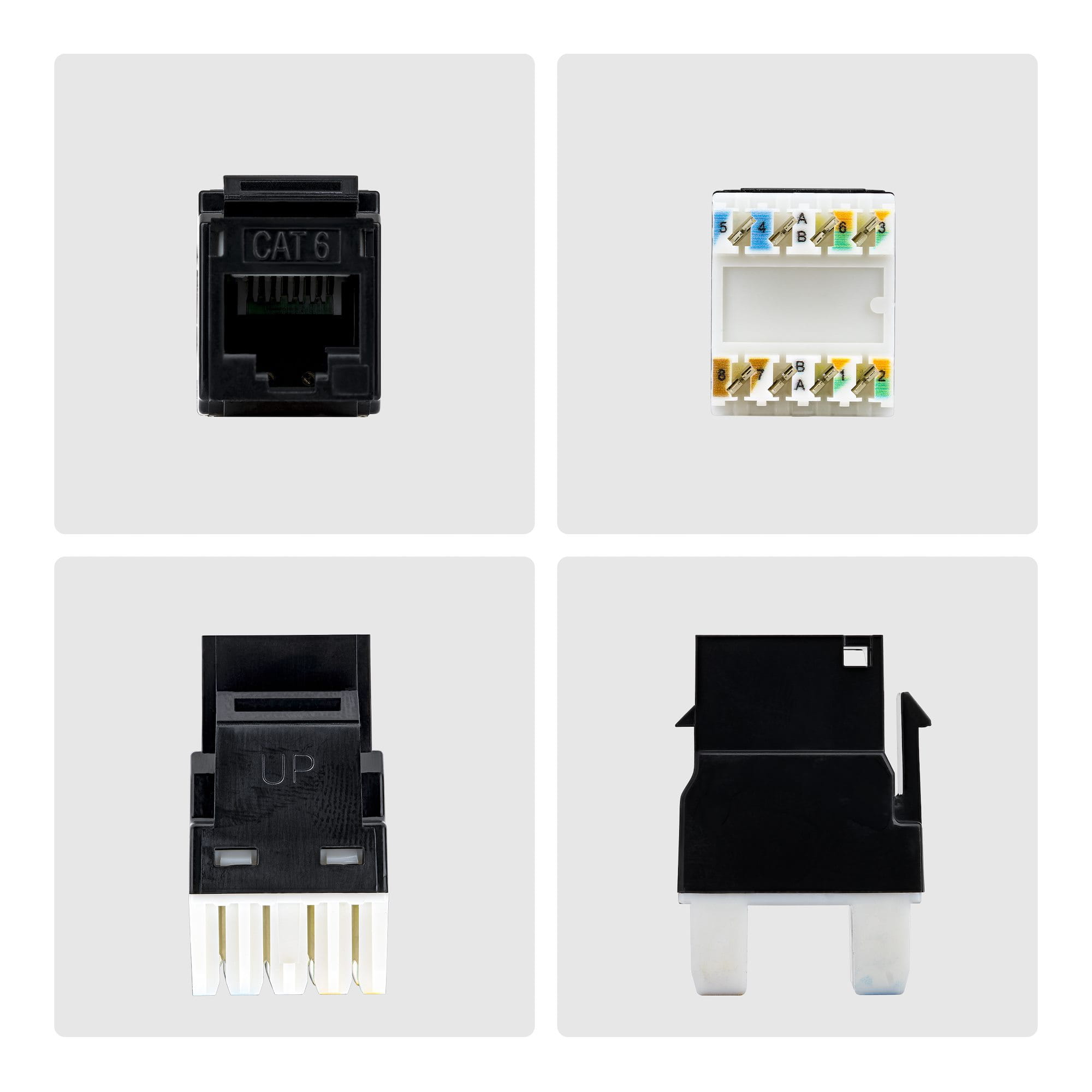 StarTech.com Cat6 Keystone Jack Modul, 24er-Pack RJ45 Ethernet Keystone Buchse, UTP Cat6 Wandbuchse, 180 Grad 110 Punch Down Buchse, Schwarz, Flach, Schwarz, RJ-45, Buchse, Buchse, 10GBase-T