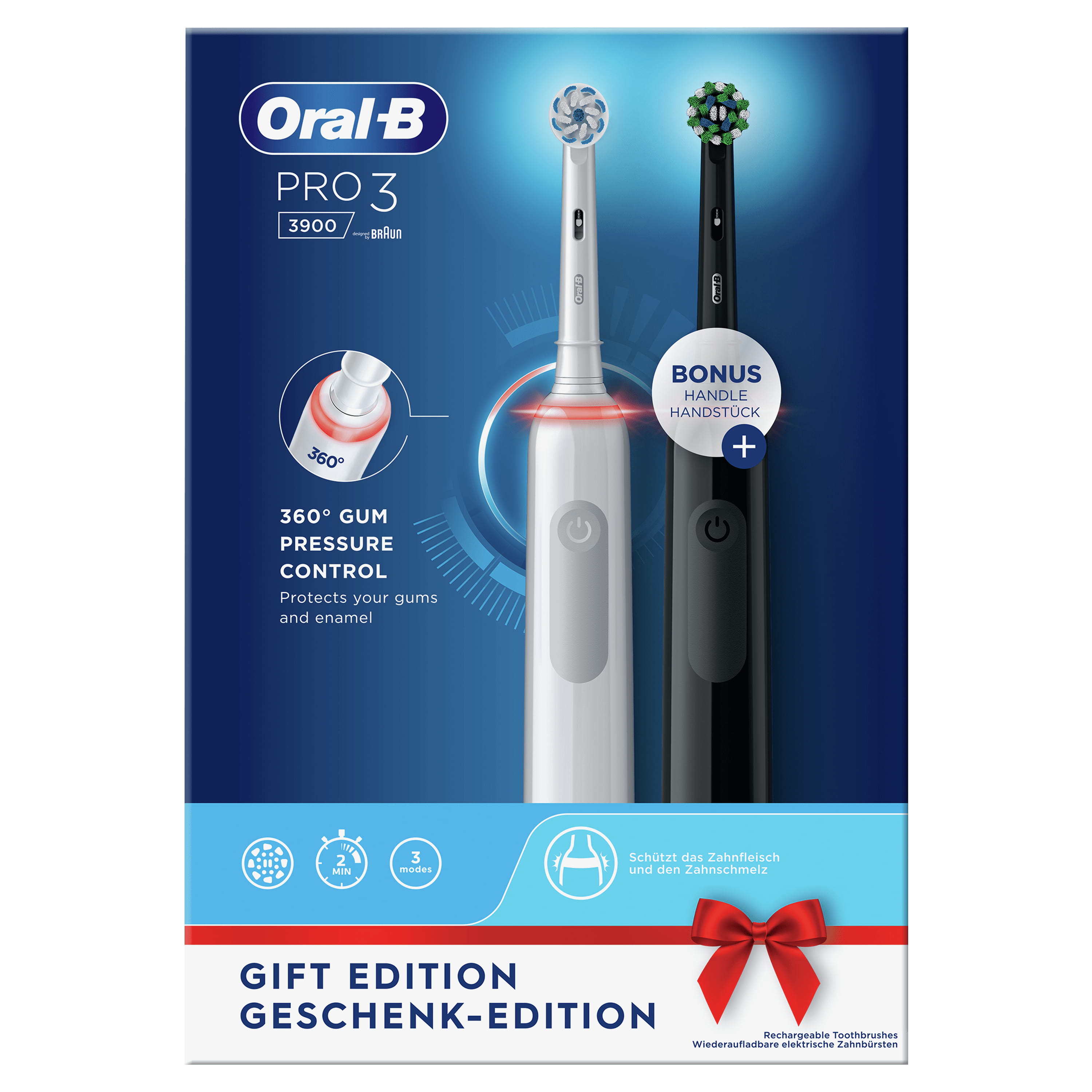 Braun Oral-B Pro 3 Special Edition 3900 - Zahnbürste - Schwarz / Weiß (Packung mit 2)