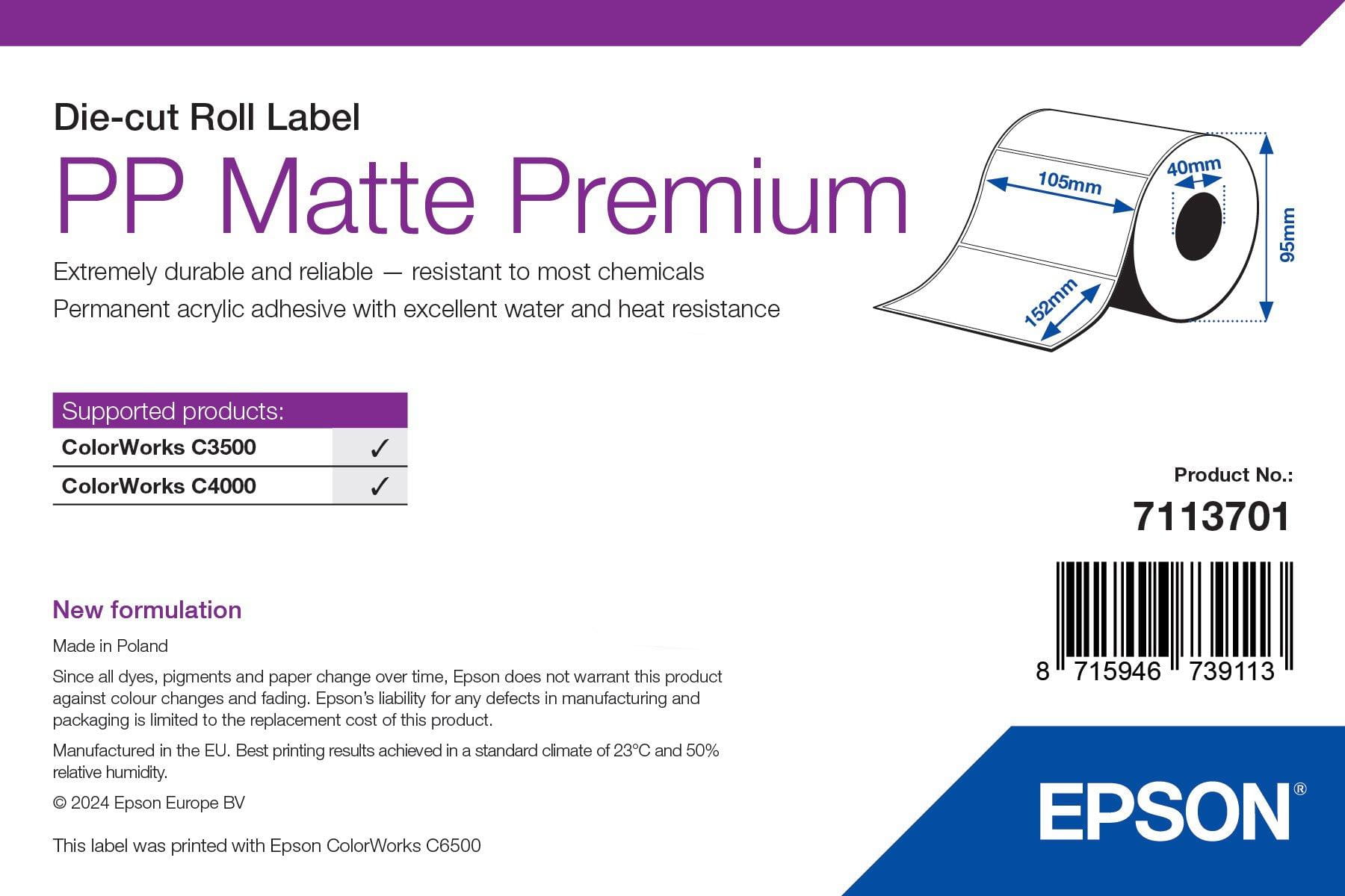 Epson Premium - Polypropylen (PP) - matt - permanenter Acrylklebstoff - 105 x 152 mm 185 Etikett(en) (1 Rolle(n)