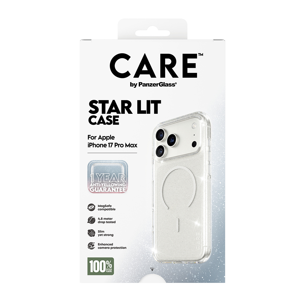 PanzerGlass CARE™ by ® Urban Explorer Case Star Lit m. Weiß MagSafe iPhone 17 Pro Max, Cover, Apple, Apple - iPhone 17 Pro Max, Transparent