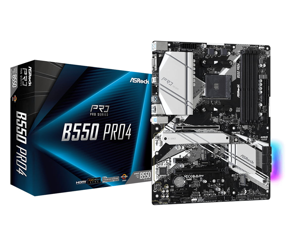 ASRock B550 Pro4 - Motherboard - ATX - Socket AM4 - AMD B550 Chipsatz - USB-C Gen2, USB 3.2 Gen 1, USB 3.2 Gen 2 - Gigabit LAN - Onboard-Grafik (CPU erforderlich)