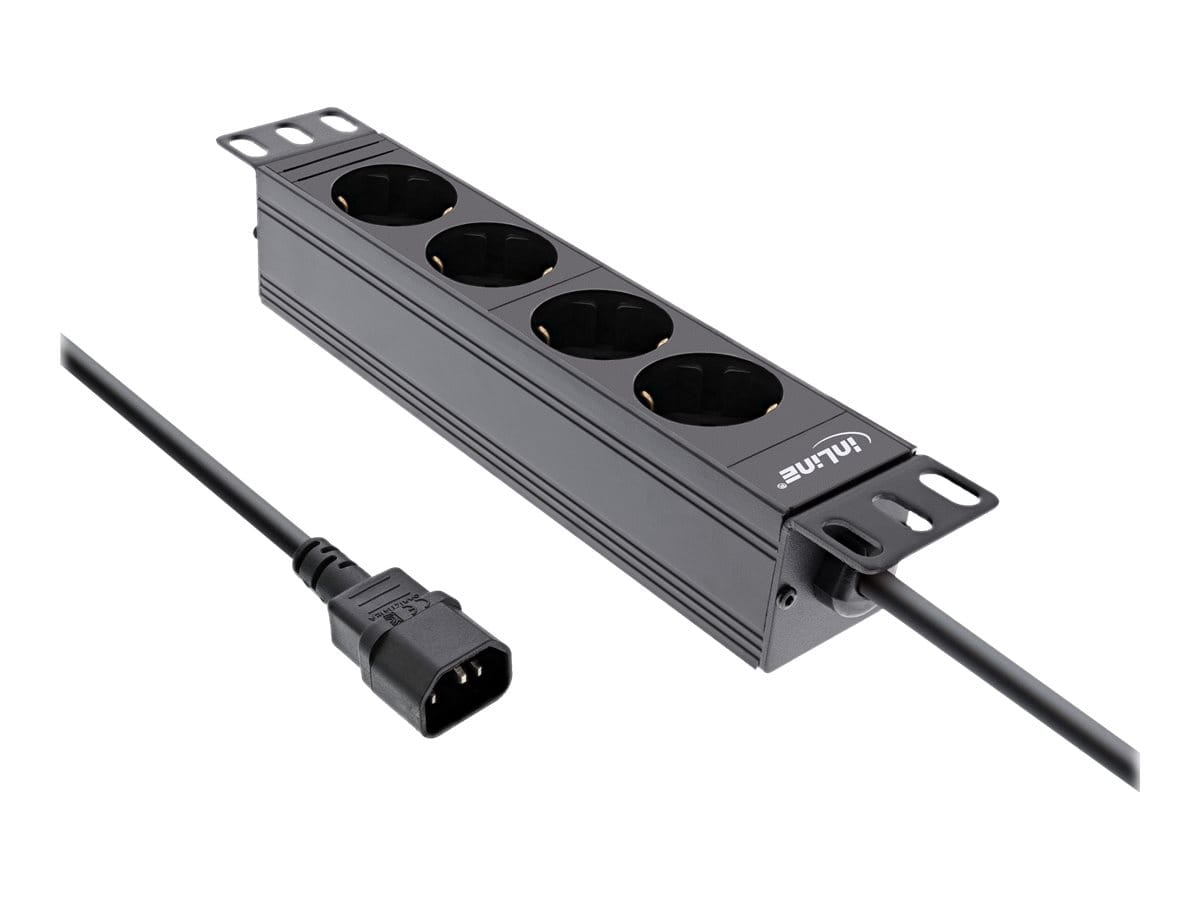 InLine 10" Steckdosenleiste - 4-fach Schutzkontakt - C14 Anschluss - ohne Schalter