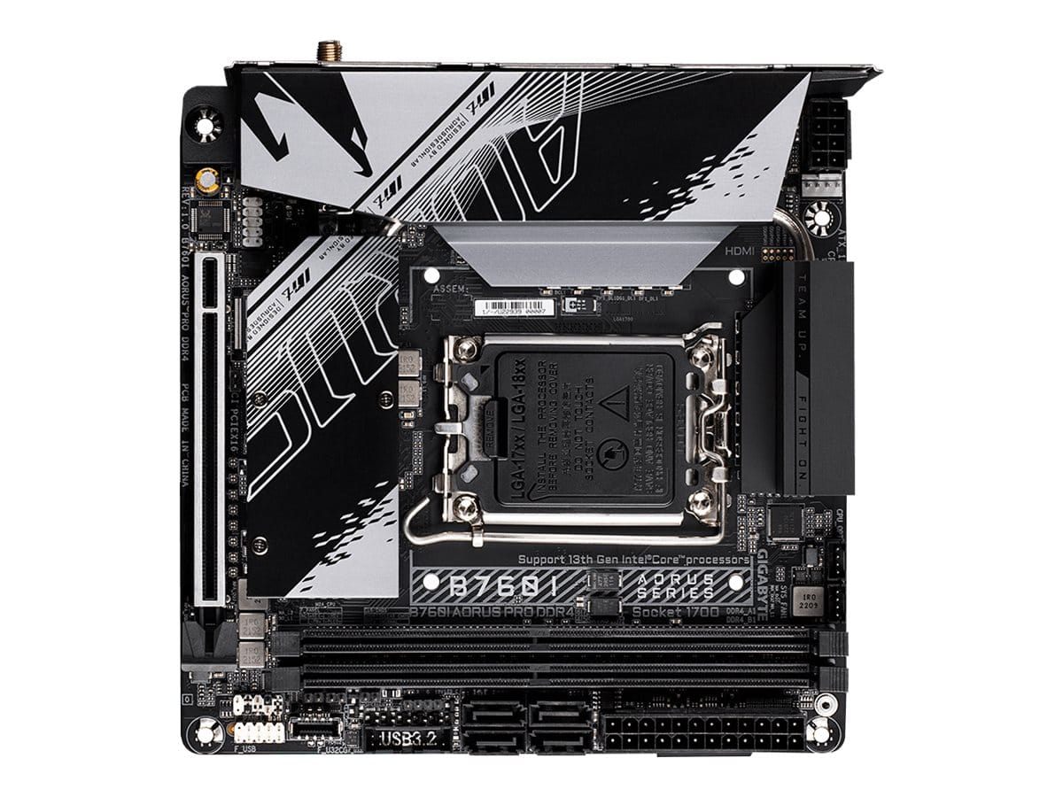 Gigabyte AORUS B760I PRO DDR4 - 1.0 - Motherboard - Mini-ITX - LGA1700-Sockel - B760 Chipsatz - USB-C 3.2 Gen2, USB-C 3.2 Gen 1, USB 3.2 Gen 2, USB 3.2 Gen 1 - 2.5 Gigabit LAN, Wi-Fi 6, Bluetooth - Onboard-Grafik (CPU erforderlich) Gigabyte AORUS B760I PRO DDR4 - 1.0 - Motherboard - Mini-ITX - LGA1700-Sockel - B760 Chipsatz - USB-C 3.2 Gen2, USB-C 3.2 Gen 1, USB 3.2 Gen 2, USB 3.2 Gen 1 - 2.5 Gigabit LAN, Wi-Fi 6, Bluetooth - Onboard-Grafik (CPU erforderlich)