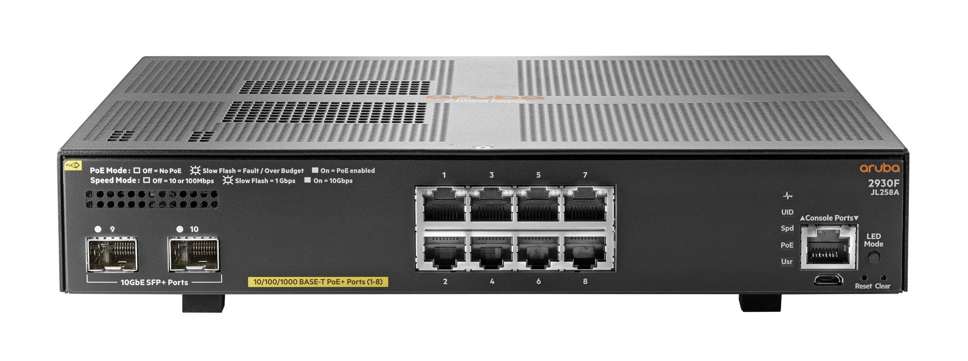 HPE Aruba Networking 2930F 8G PoE+ 2SFP+ - Switch - L3 - managed - 8 x 10/100/1000 (PoE+)
