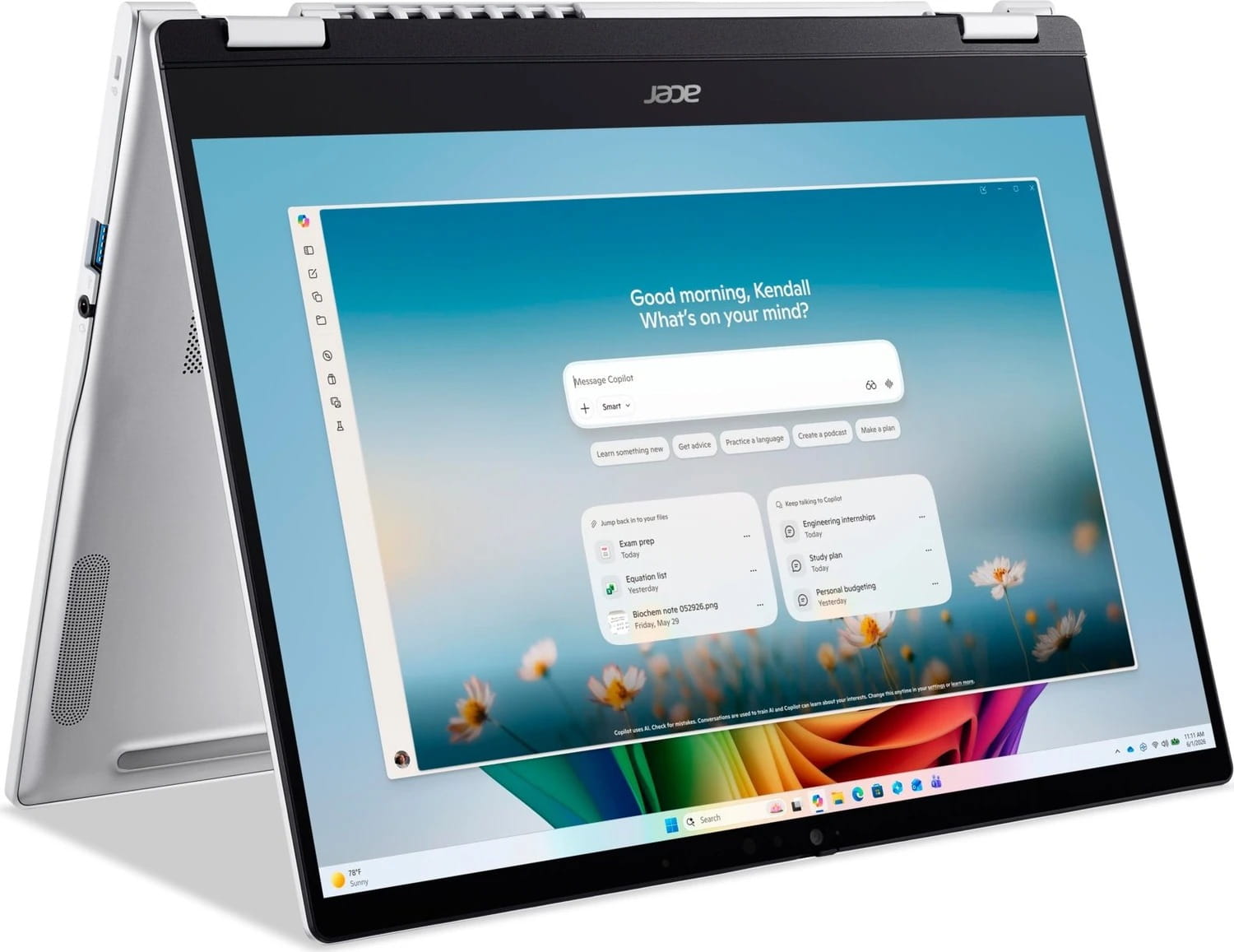 Acer Swift Spin 14 AI SFSP14-I51T - Flip-Design - Intel Core Ultra 7 355 / 2.3 GHz - Win 11 Home - Intel Graphics - 16 GB RAM - 512 GB SSD NVMe, QLC - 35.6 cm (14")
