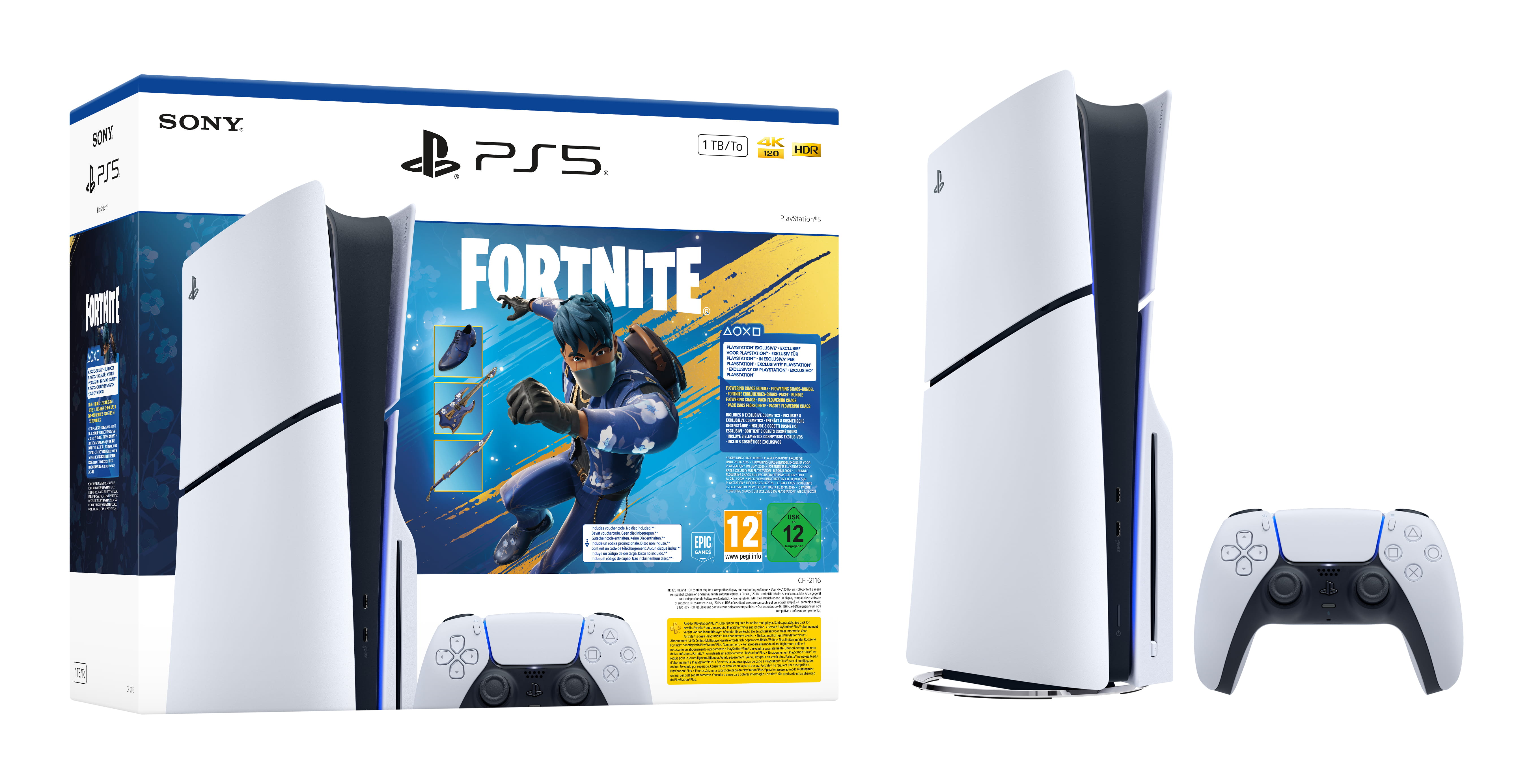 Sony Interactive Entertainment PlayStation 5 - Fortnite Flowering Chaos Bundle, PlayStation 5, Schwarz, Weiß, 16384 MB, GDDR6, 448 GB/s, AMD