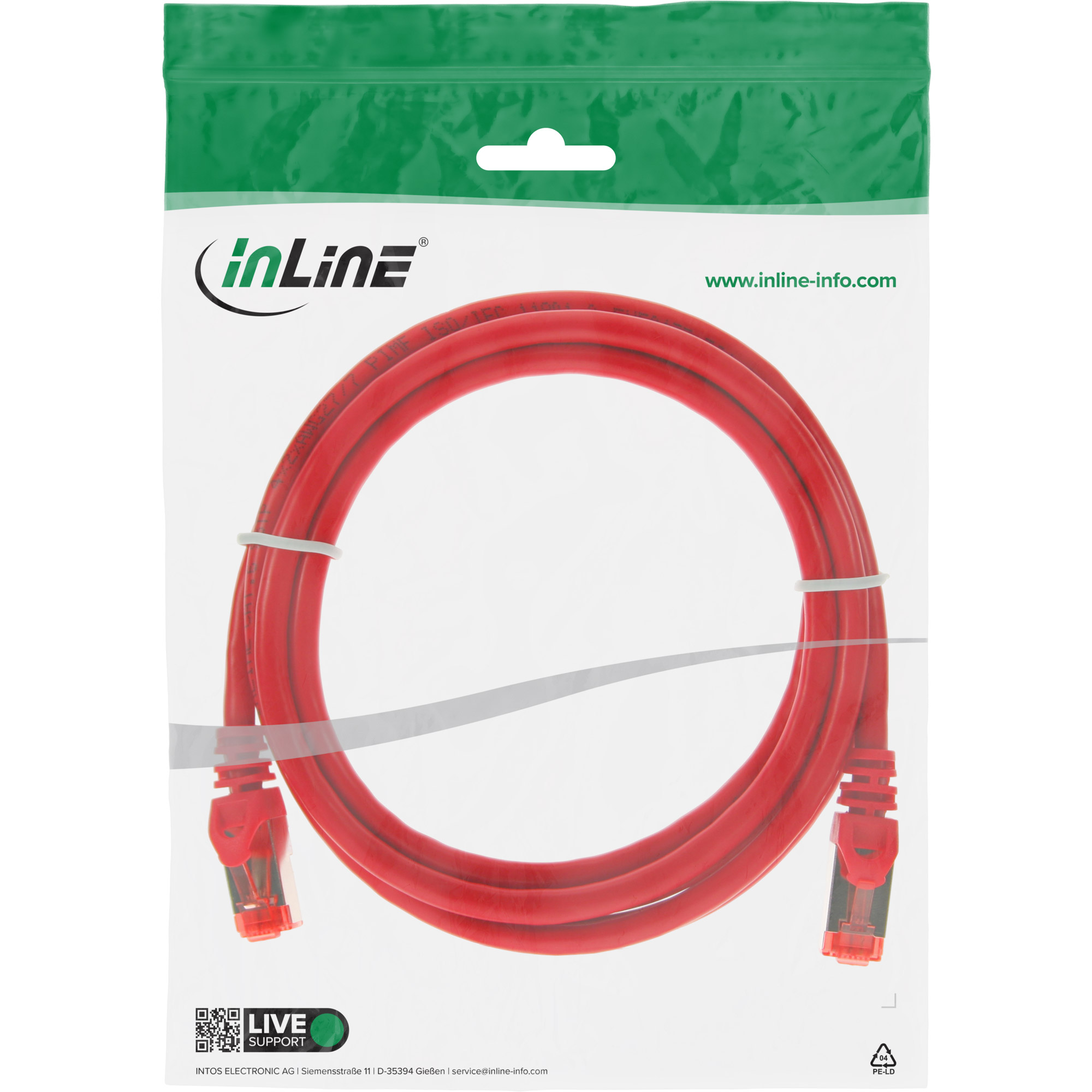 InLine Patchkabel - S/FTP (PiMf) - Cat.6 - 250MHz - PVC - CCA - rot - 1m