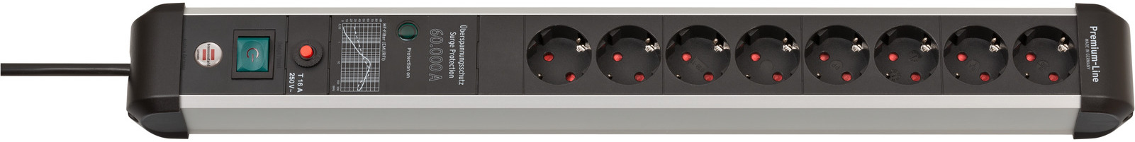 Brennenstuhl 1391010800, 3 m, Drinnen, Abgewinkelt, IP20, Schwarz, Silber, 8 AC-Ausgänge