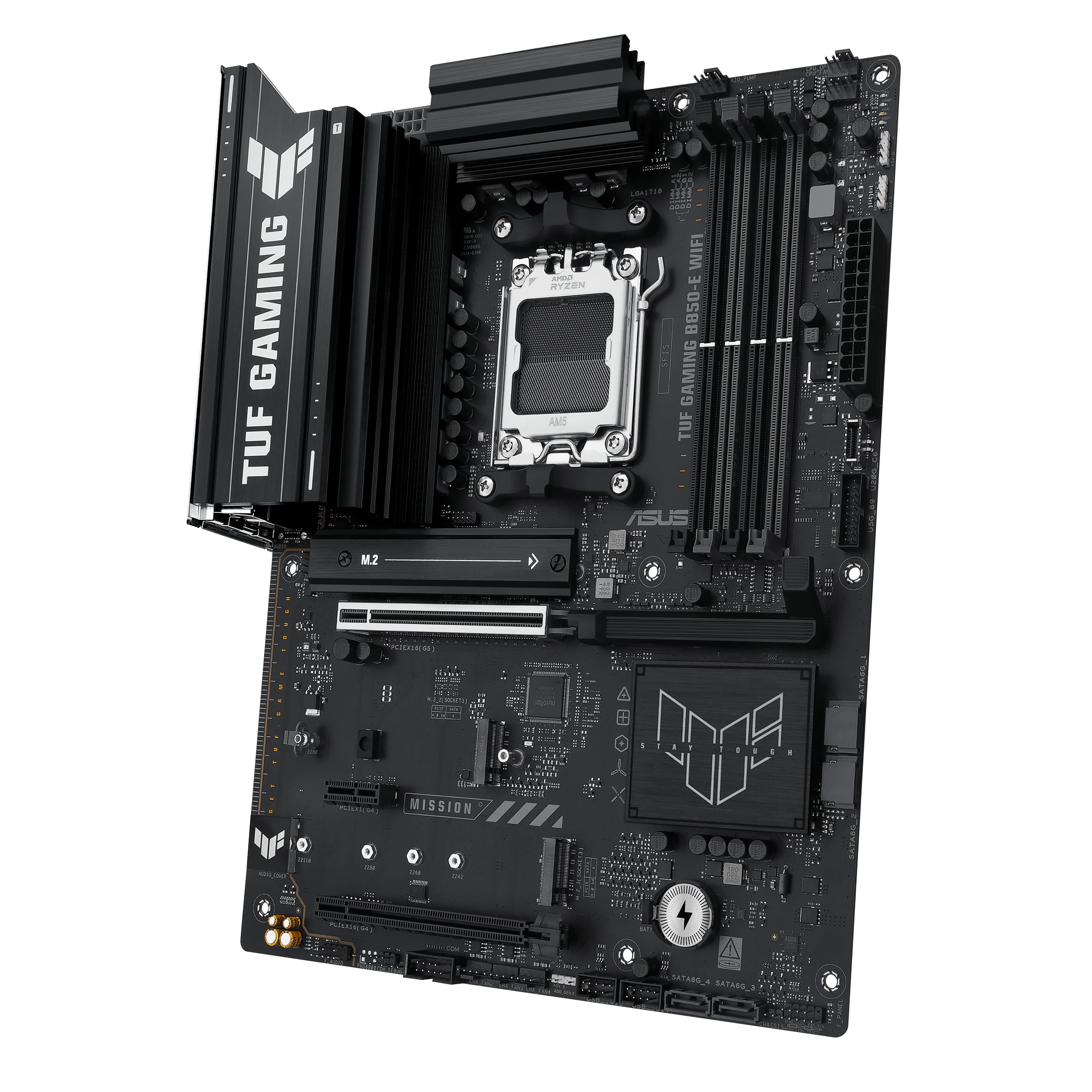 ASUS TUF GAMING B850-E WIFI - Motherboard - ATX - Socket AM5 - AMD B850 Chipsatz - USB-C 3.2 Gen2, USB 3.2 Gen 1, USB 3.2 Gen 2, USB-C 3.2 Gen 2x2, USB4 - Wi-Fi 6E, 2.5 Gigabit LAN, Bluetooth - Onboard-Grafik (CPU erforderlich)